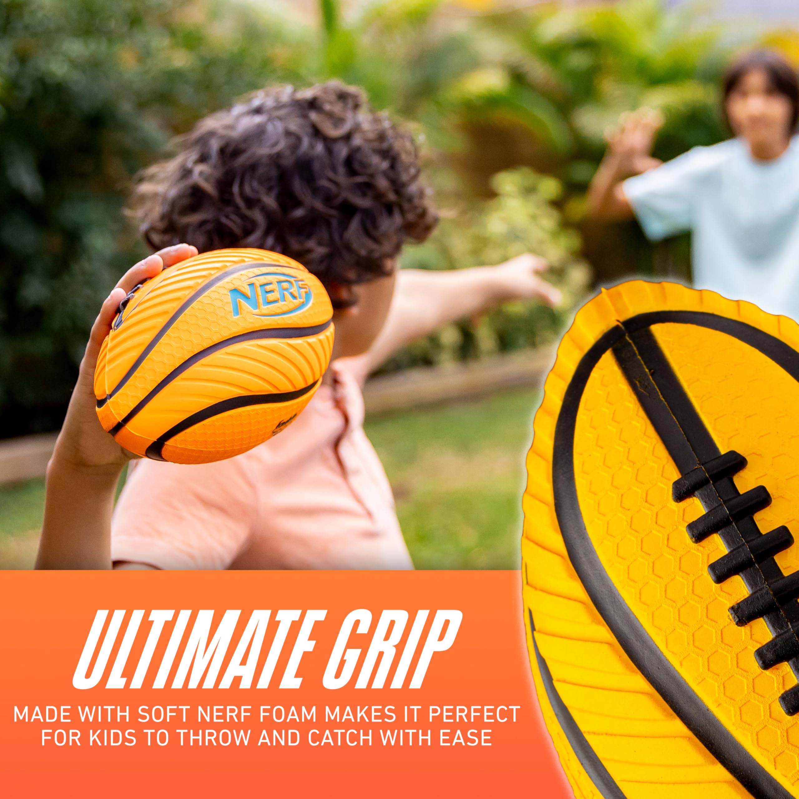 Nerf Kids Foam Football - Spiral Grip Mini Soft Foam Football for Kids - Easy Grip Junior Ball - 8.5" - Image 4