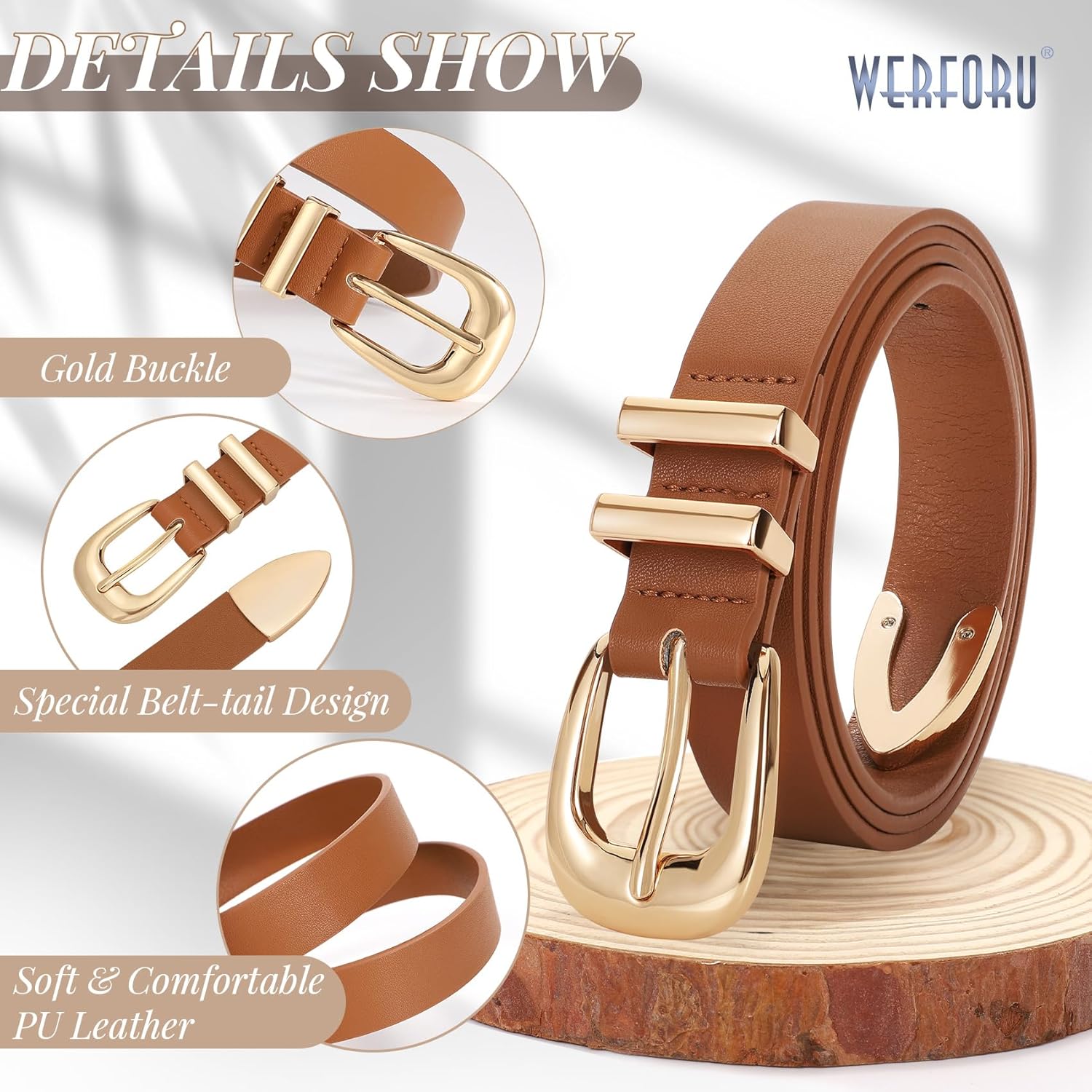 WERFORU Women Leather Belt Fashion Leather Waist Belt for Pants Jean Ladies Western Belt with Gold/Silver Buckle - Image 5