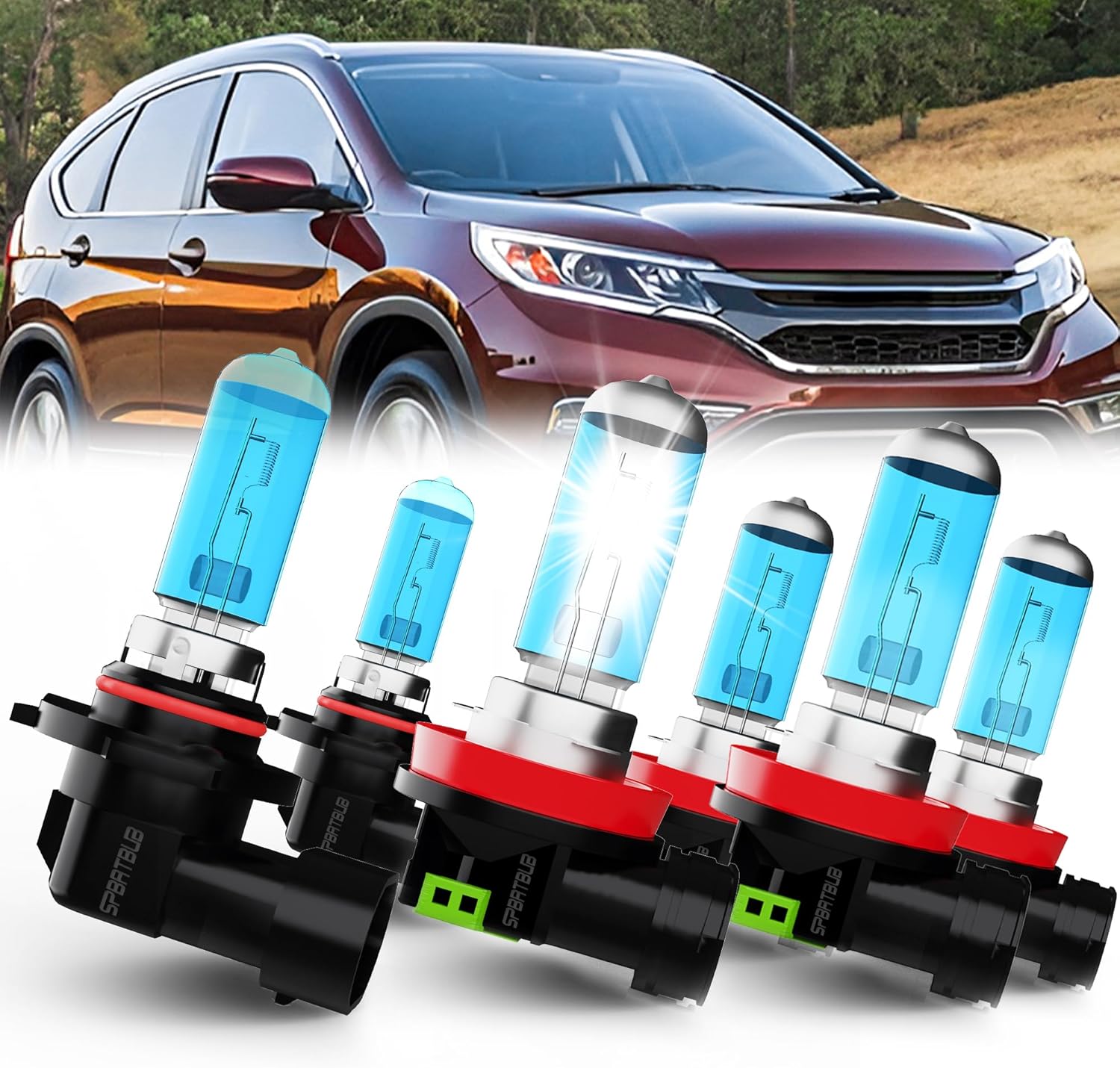 Headlight Bulbs Compatible With Honda CR-V 2015 2016 2017 2018 2019 2021 2022 Light Bulb Halogen, 9005/HB3/H10 High Beam + H11/H8/H9 Low Beams + H11 Fog Lights, 6 Pack