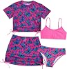 3 Piece Girls Swimwear Set with Drawstring for Surfing Butterflies Tankini Swimsuit with Cover Up Skirt 3D Leopard Printed Quick Dry Bathing Suits 8-9 Years Old