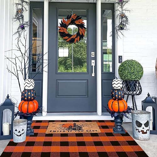 Miniatura 153 de CAINANEL Buffalo - Alfombra de algodón a cuadros de 5 x 7 pies, tejida a mano para interiores y exteriores, alfombra de área para puerta de Tela