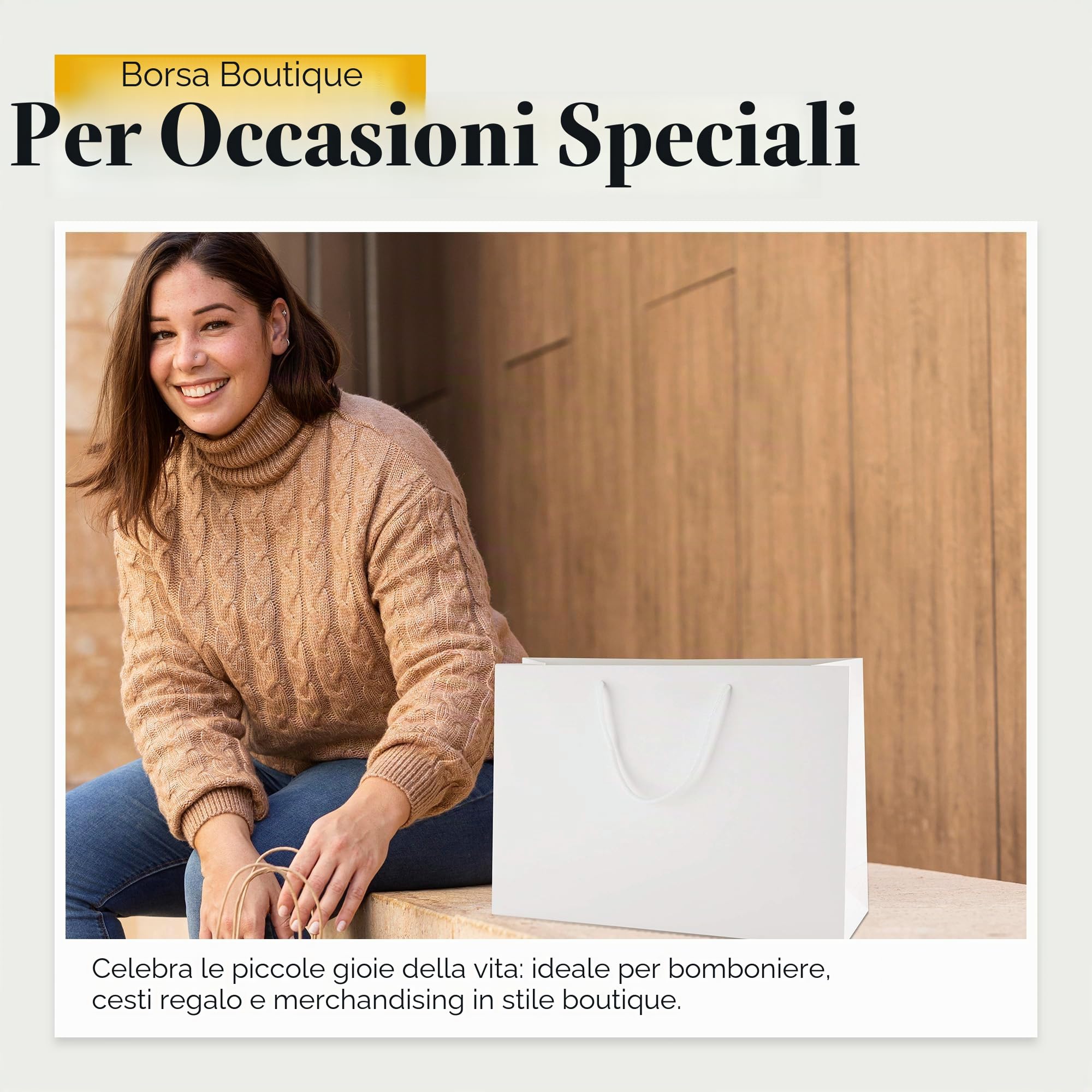 Thepaperbagstore 10 Sacchetti Regalo di Carta, di Lusso con Finitura Opaca e Manici di Corda (Bianco - Medium Width 350x100x240mm)