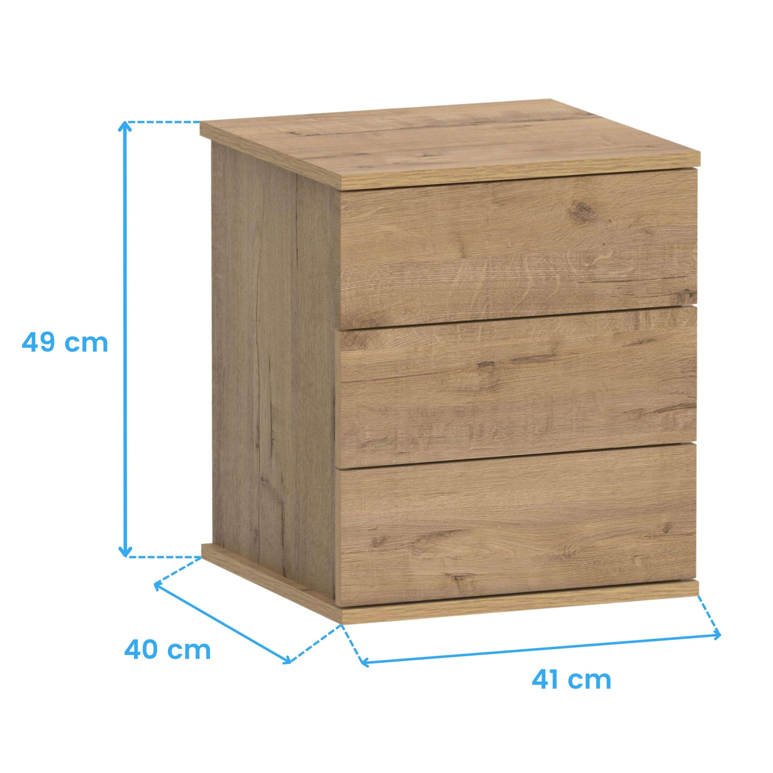 Muebles Pitarch | Comodino 3 Cassetti con Guide Metalliche, Rovere Gold, 48,5x41x40 cm (altezza x larghezza x profondità), Piccola Cassettiera, Moderna, Modello Dana