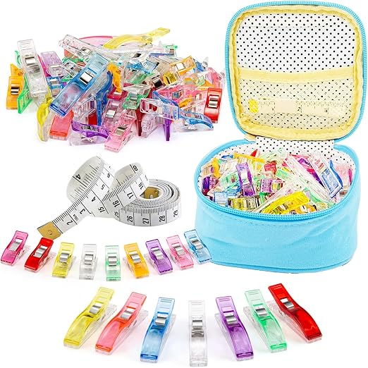 Sewing Clips 100 Pcs Quilting Clips 80 Small +20 Large Fabric Clips Assorted Colors & Sizes, Multipurpose Plastic Clips Craft Clips Sewing Supplies Quilting Accessories Crafting Tools