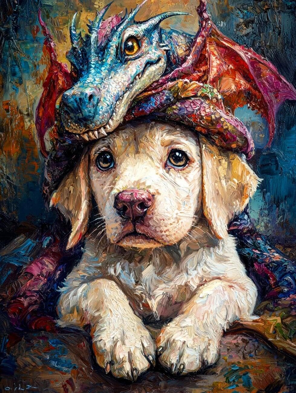 Henypt Cross Stitch Kit Fantasy Dog Animal DIY Needlepoint Set for Adults Beginners with Accessories Handmade DIY/Gifts 14CT 50x70cm
