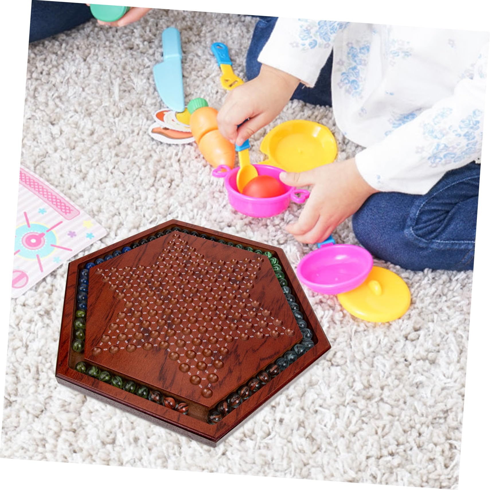 Hohopeti Gioco da Tavolo Dama Cinese Scacchiera Esagonale in Legno Marrone, Set per Bambini, Miglioramento Abilità Problem Solving e Multiplayer, per Uso Domestico
