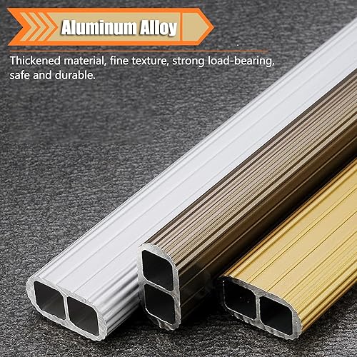 Miniatura 5 de Barra de armario ovalada champán con juego de enchufes, barra de ropa para hotel, oficina, lavandería, aluminio a prueba de agua, óxido, 63