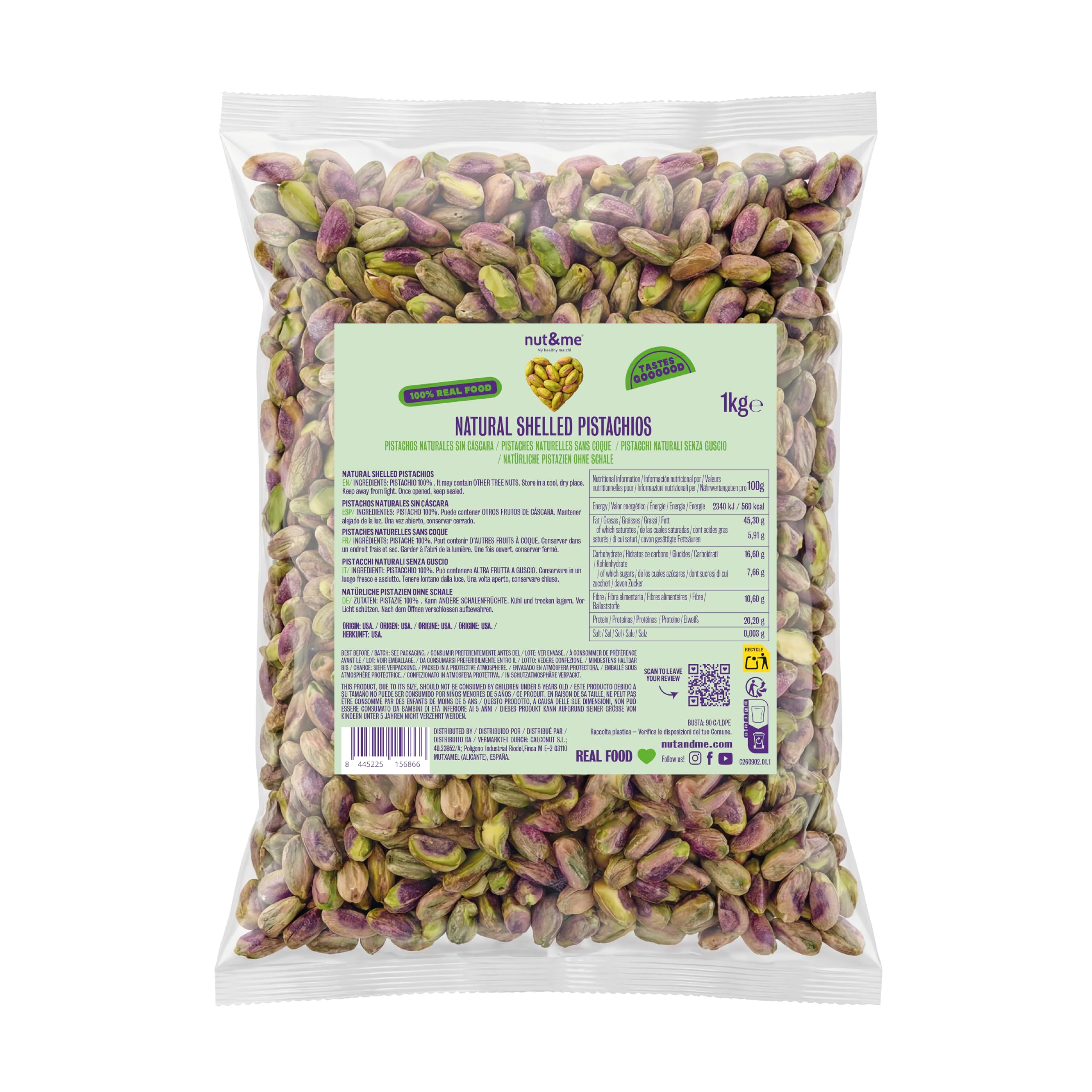 nut&me Pistacchi sgusciati qualitá Extra Premium 1 kg | Pistacchio intero, non salato, senza glutine e senza additivi | Ideale per snack, ricette dolci e salate e crema di pistacchio