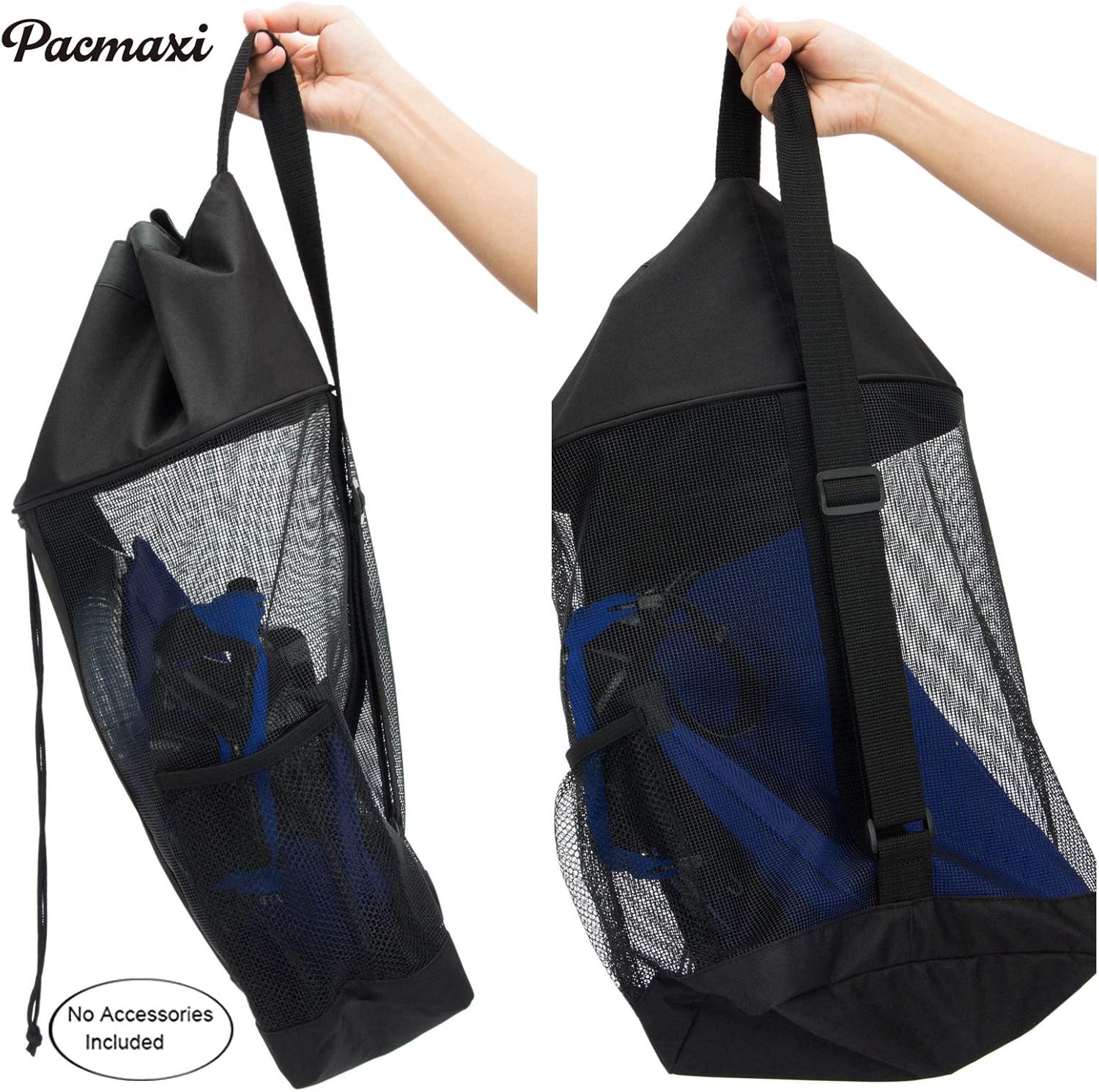PACMAXI Mesh Scuba Diving Bag, Travel Dive Bag for Scuba or Snorkeling with 1 Zip Pocket and 1 Mesh Pocket, Can Holds Mask, Fins, Top Snorkel, Trek Fins. (Black) : Sports & Outdoors