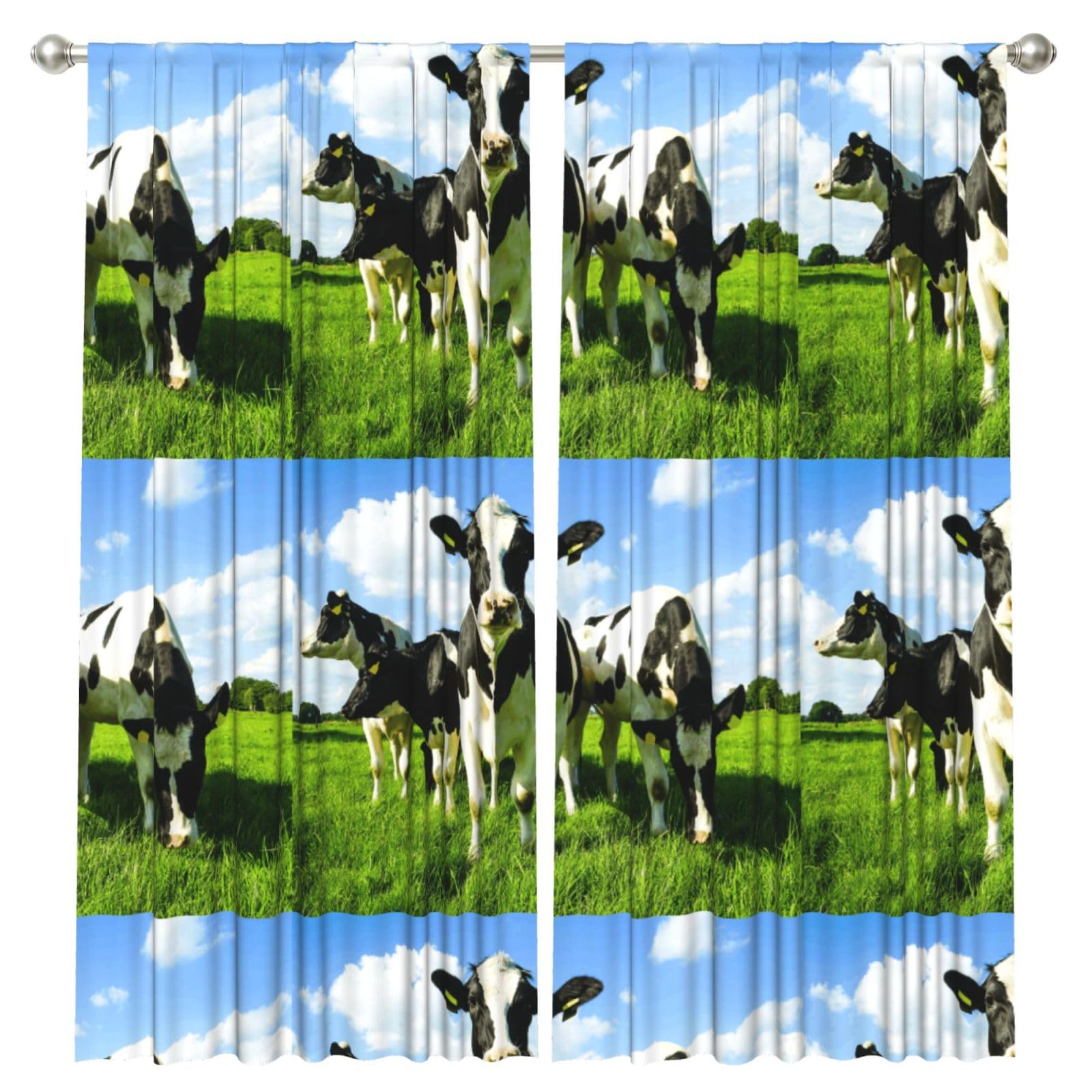 InOmak Eating Cows On Summer Pasture, 2 Panels Window Curtains 52 x 84 Inch Blackout Curtains for Living Room Bedroom