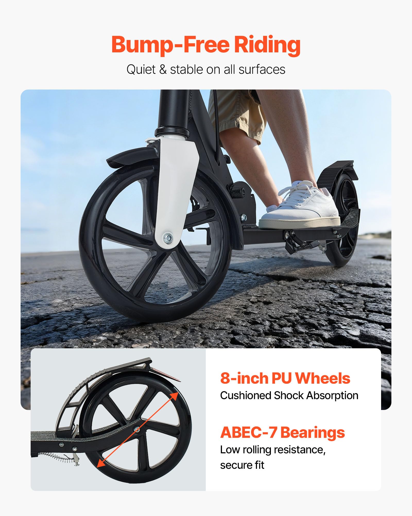 VEVOR Trottinette pour Enfants 8 Ans et Plus, Ados et Adultes, patinette à 2 Roues, Guidon réglable en Hauteur, Plateau antidérapant, Pliable et légère pour garçons et Filles à 100 kg, Noir et Argent