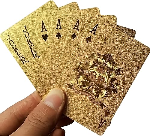 Baraja de cartas de papel de aluminio de oro de 24 quilates, perfecta para póquer, bromas prácticas y regalos de fiesta. Navidad, Halloween, regalo