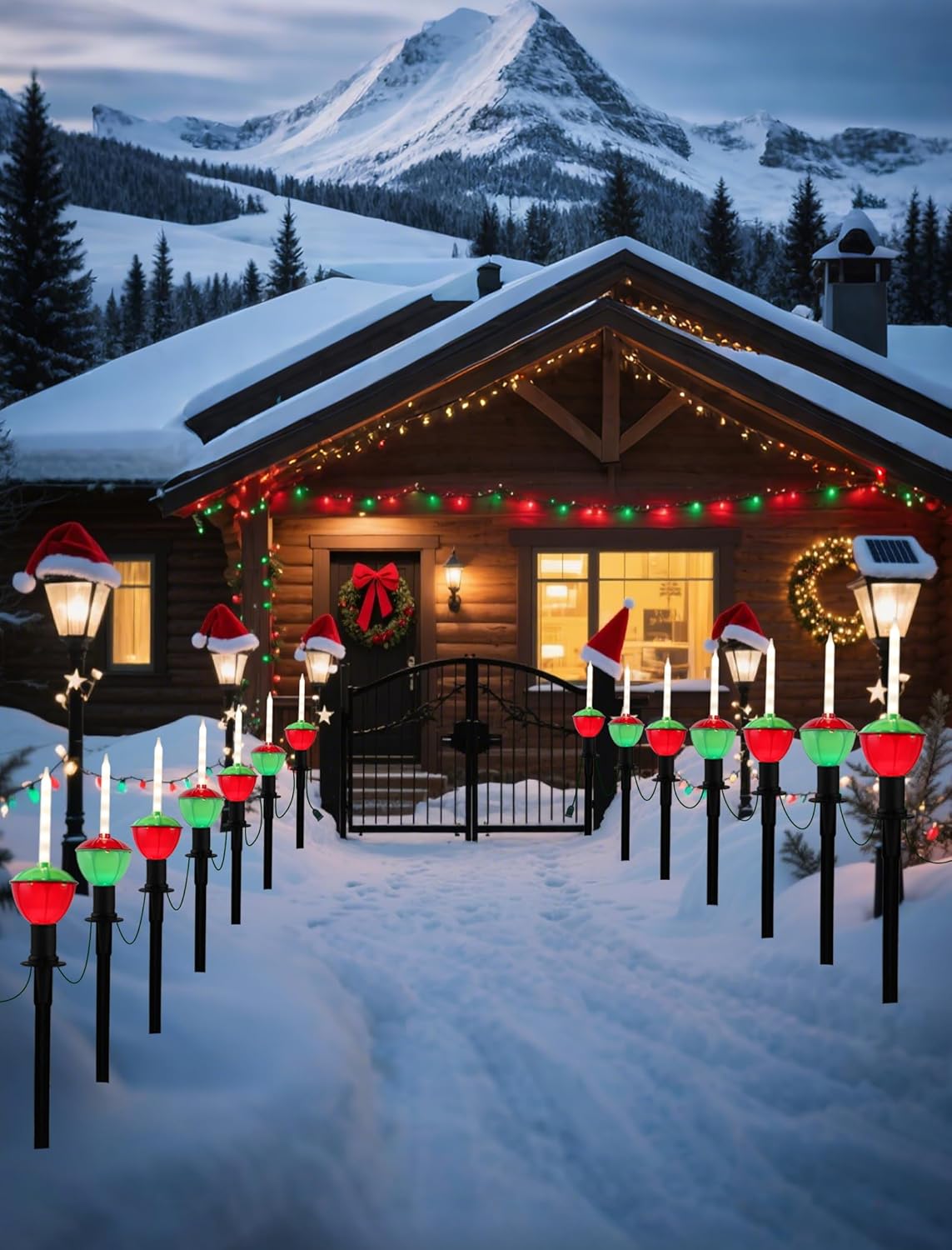 7 Pack Classic Christmas Pathway Lights, Vintage Style Bubbling Yard Stakes with Warm White Glow, Connectable Outdoor Christmas Decorations for Walkway, Lawn, Driveway