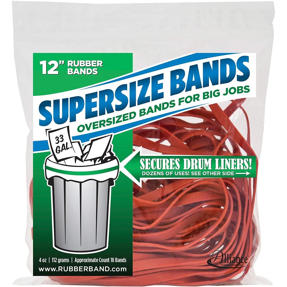 Alliance Rubber 08994 SuperSize Bands, 12" Red Large Heavy Duty Latex Rubber Bands (4 ounce resealable bag contains approx. 18 bands)