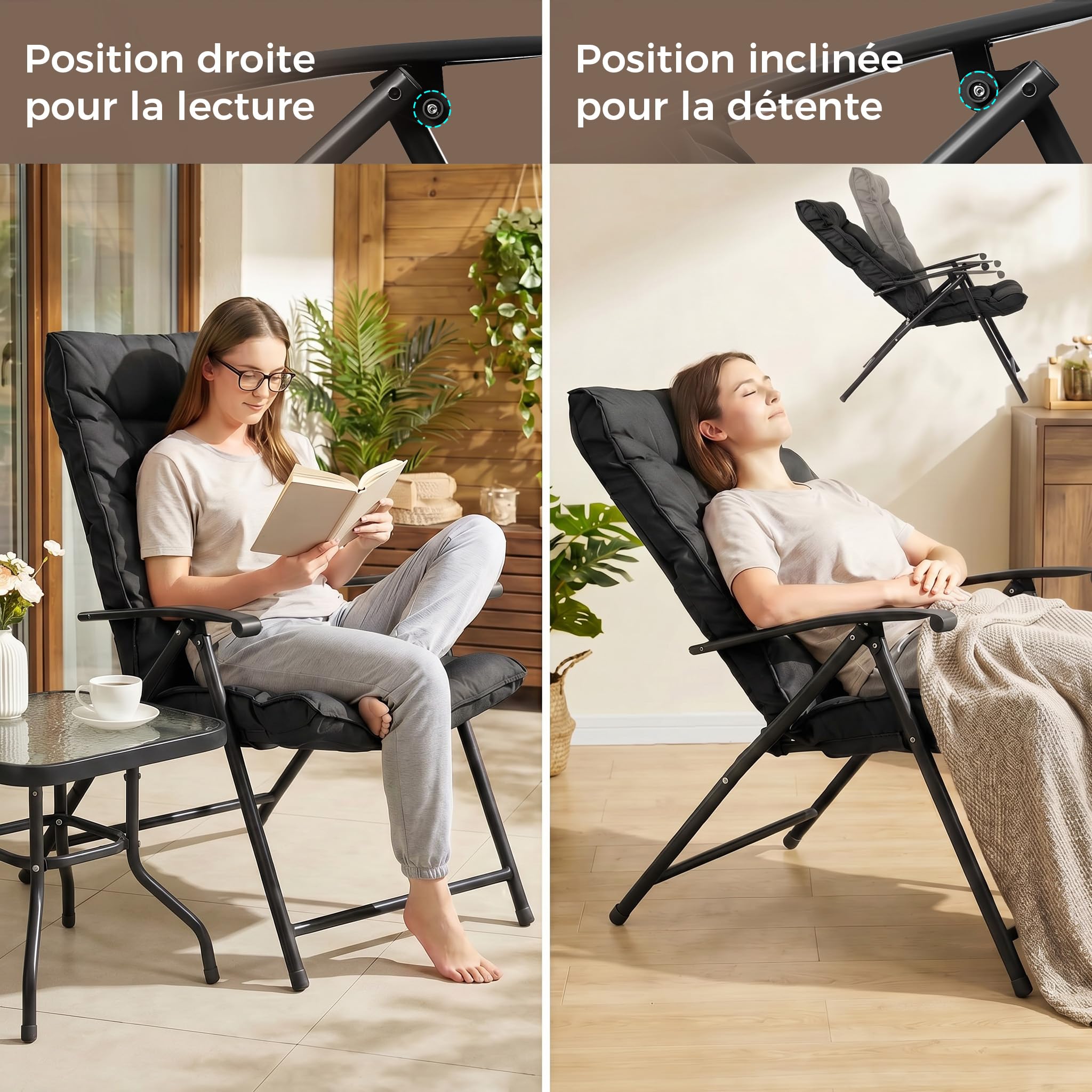 Mondeer Ensemble Bistrot de Jardin 3 Pièces avec 2 Chaises Pliantes