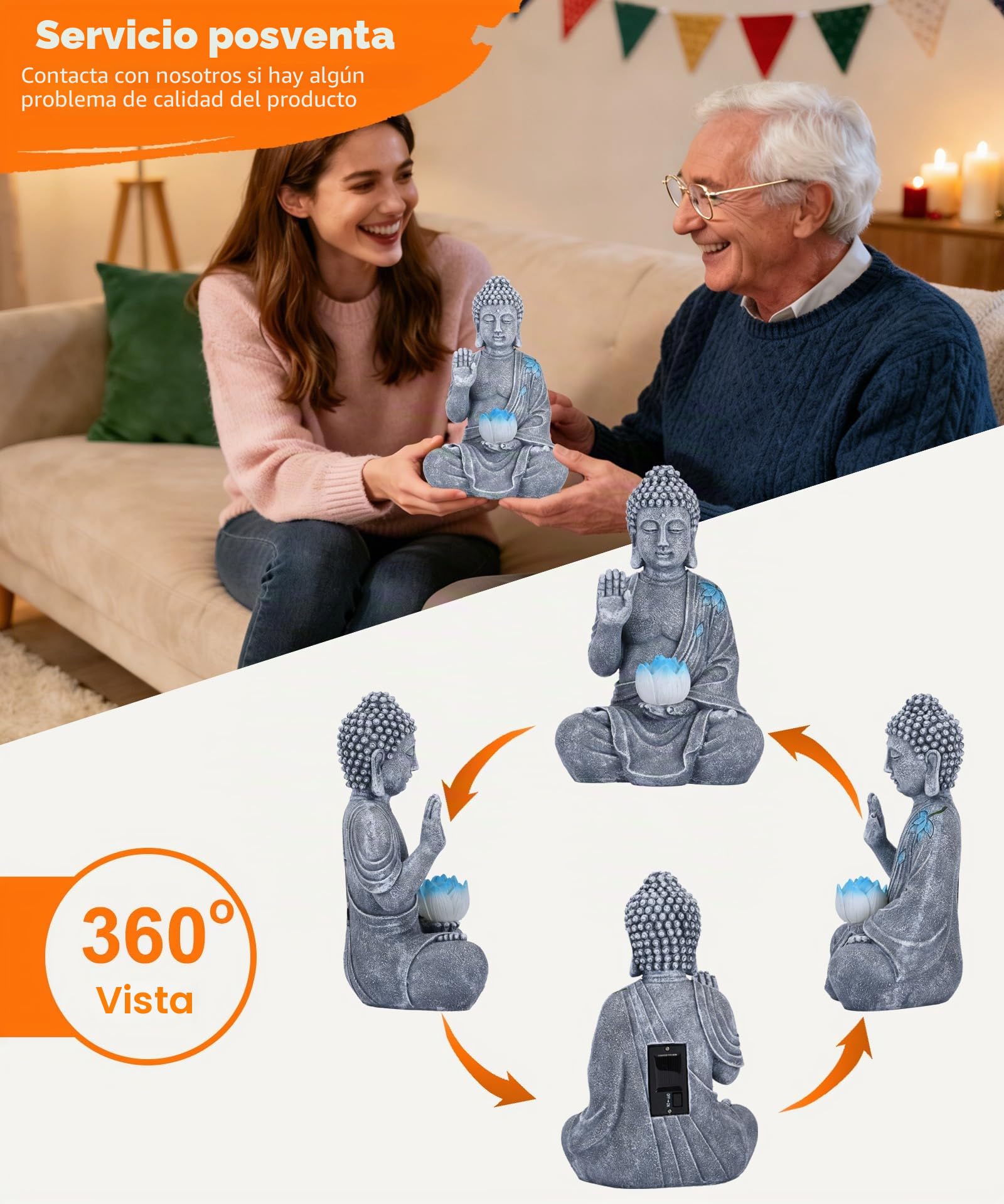 Yeomoo Figura de Buda con Solar LED Lotus para Jardín - Decoración Resistente al Clima para Meditación, Figuras de Jardín para Zen, Sala de Estar, Feng Shui, Regalo Espiritual para Mujeres, Mamá