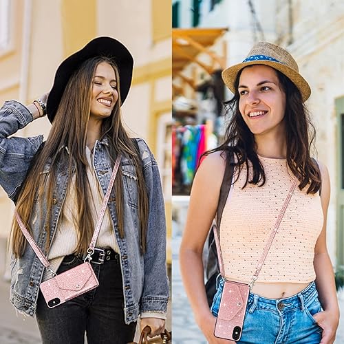 Miniatura 6 de Asuwish Funda para iPhone Xs Max con protector de pantalla de vidrio templado y correa cruzada, tarjetero con purpurina brillante i X XR Xsmax 10x