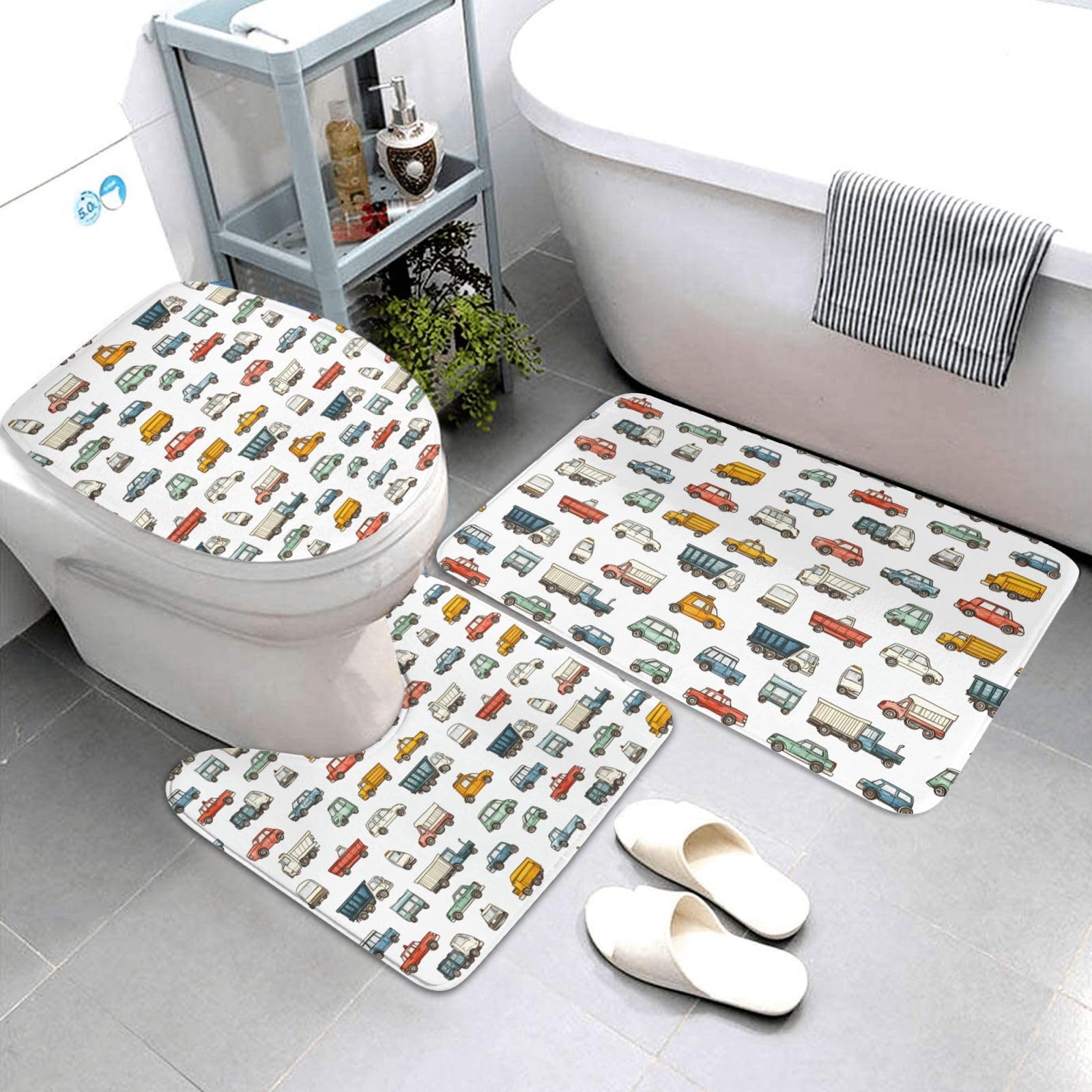 Tapis de salle de bain voiture lot de 3 pour transformer le bain des enfants en moment ludique