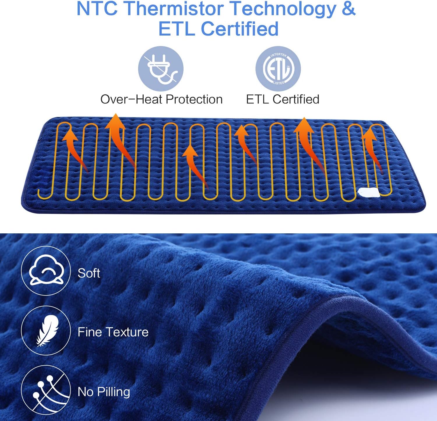 DISUPPO Termoforo Elettrico 45x85cm, Cuscino Riscaldante Elettrico con 10 Livelli di Temperatura, 90 Min Auto Spegnimento, Cuscino Termico per Lombare Cervicale Spalle Addome Gambe, Lavabile 45×85cm - Immagine 5