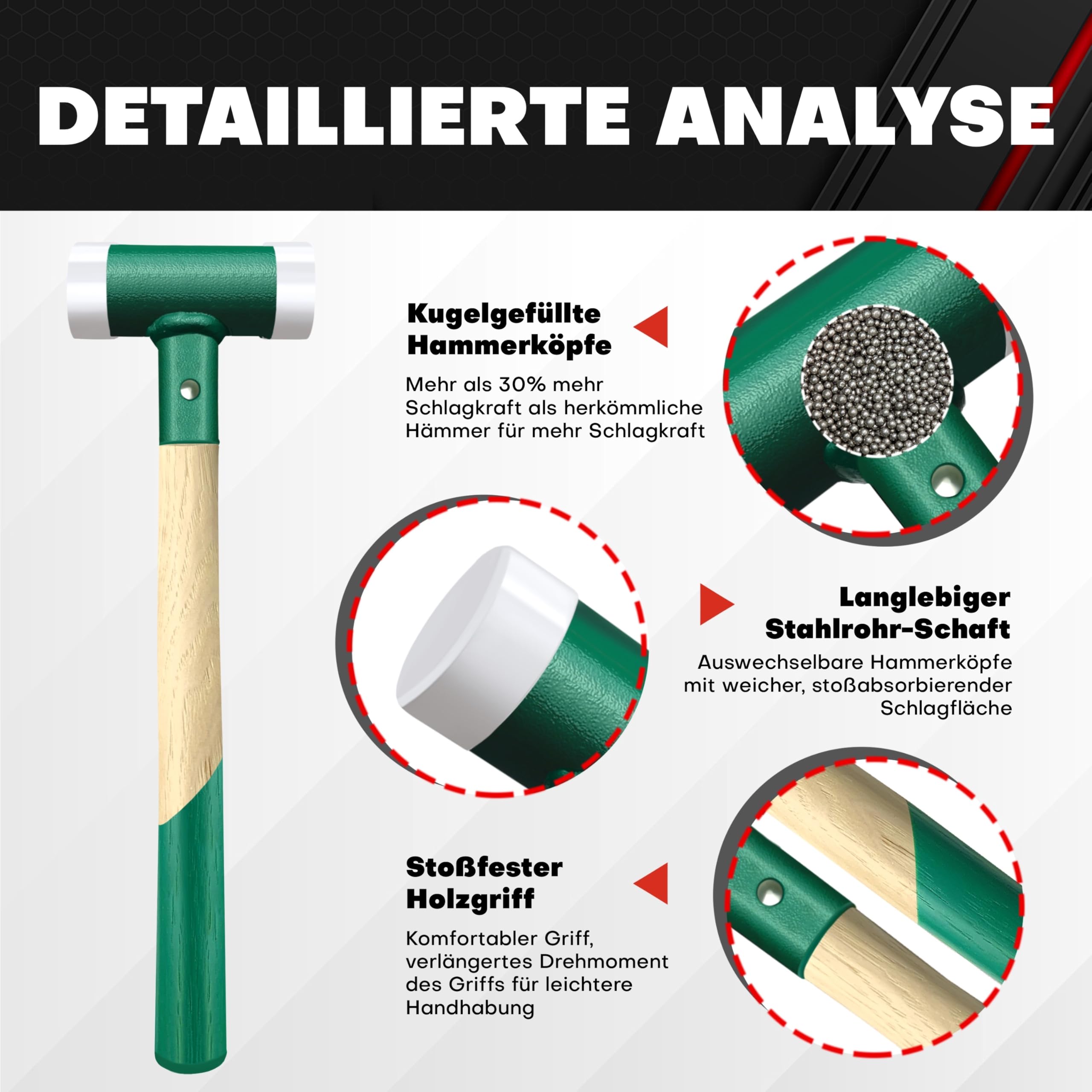 C&T Martello di protezione, martello di protezione senza contraccolpo, paletta morbida, diametro 50 mm, manico in legno con testa in nylon intercambiabile per manutenzione e montaggio, martello da