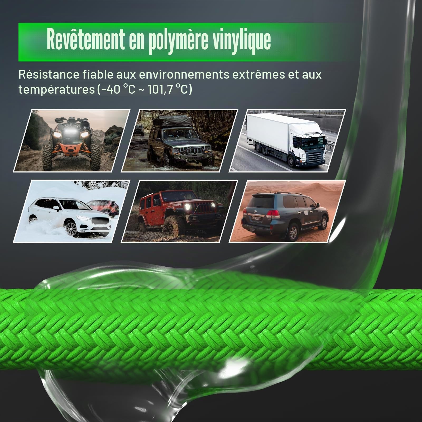 GODIAG 9m Corde de Remorquage Voiture avec Gants Antidérapants et Sac de Rangement, Capacité de Charge 36500 LBS, Sangle de Remorquage pour Le Secours Routier des Camions, Camionnettes et ATV, Vert