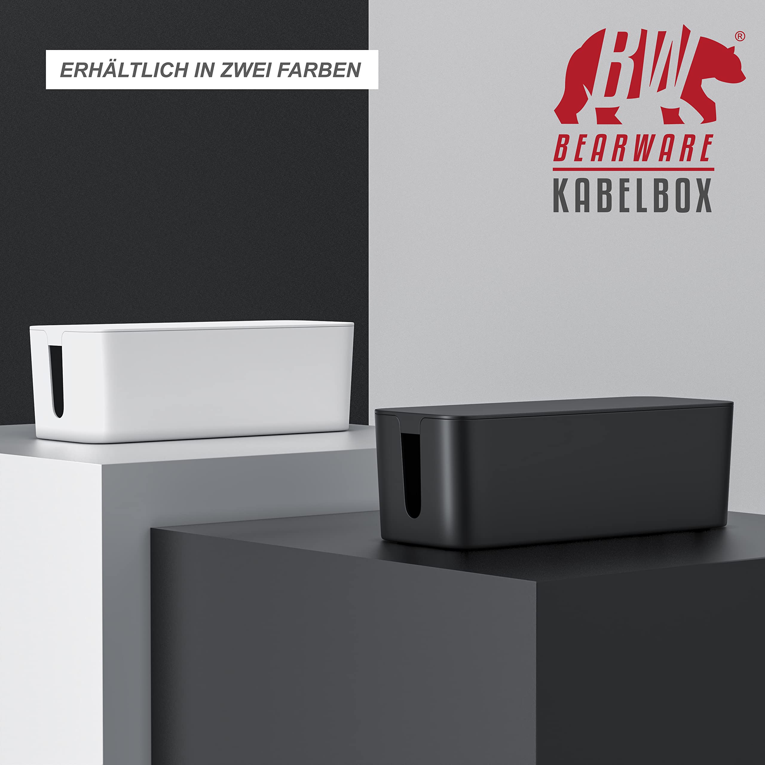 CSL - Kabelbox Groß 41cm - XXL Kabelmanagement Box - Box zum Kabel verstecken - Kabel Organisator - Schutz und Sicherheit - Anti Rutsch Boden - Weiß