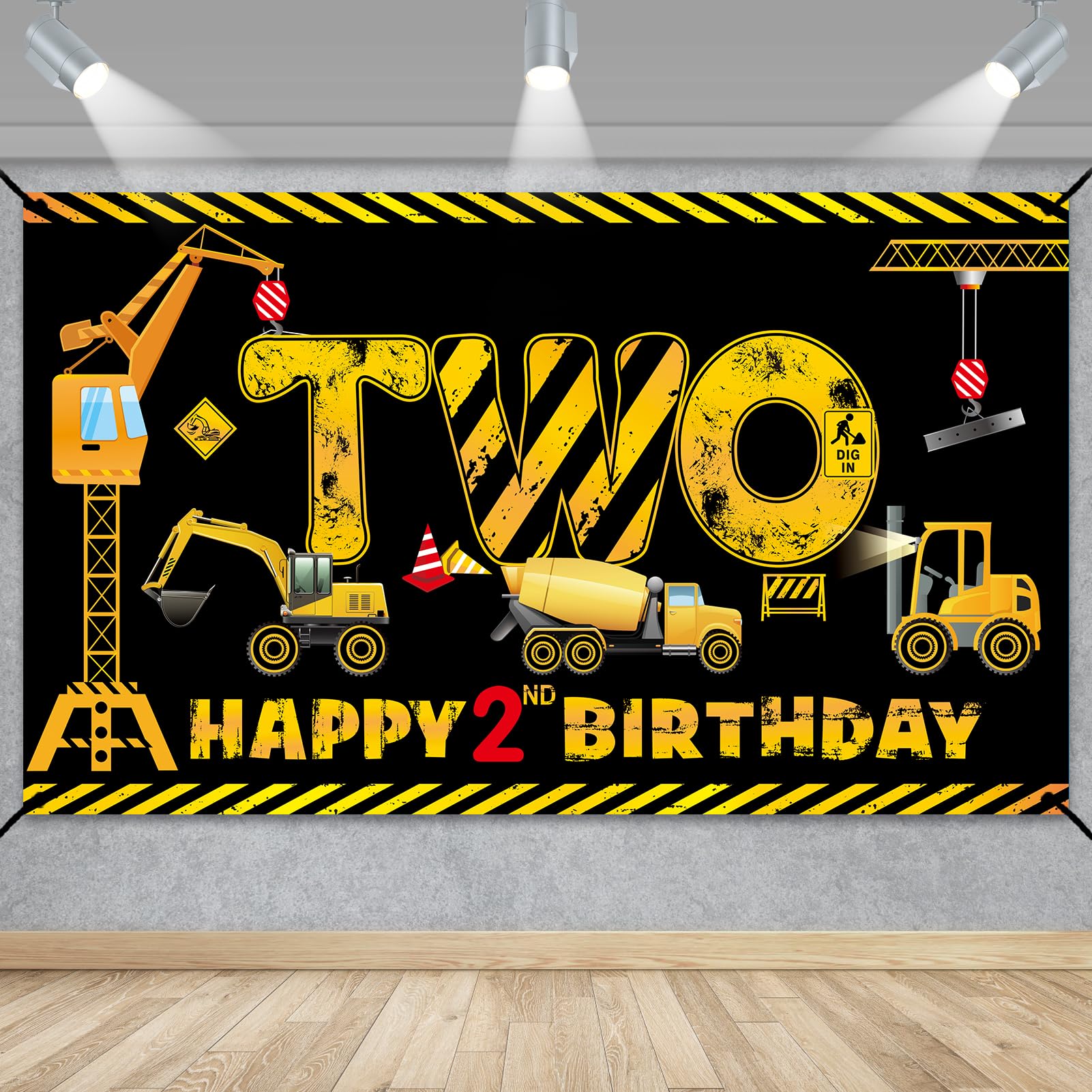 2nd Birthday Decorations for Boys, Excavator Dump Truck Theme Second Birthday Banner Decorations Digger 2 Year Old Bday Banner Backdrop Party Supplies Sign
