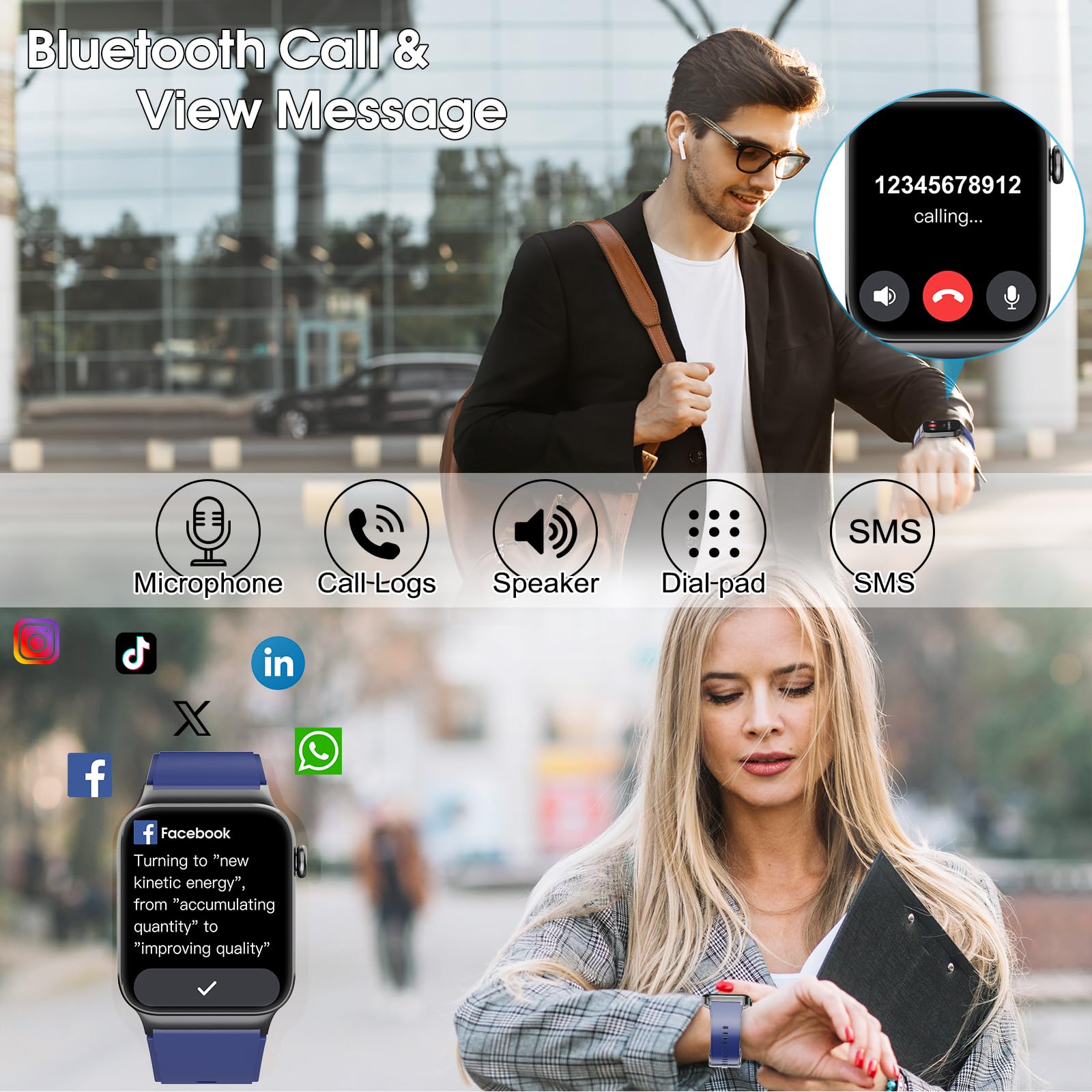 Smart Watch for Men Women Bluetooth Call, 1.85" HD Screen Smartwatch with Heart Rate/Sleep Monitor, 110+ Sport Modes Activity Trackers IP68 Waterproof, Fitness Watch for Android iOS, Black