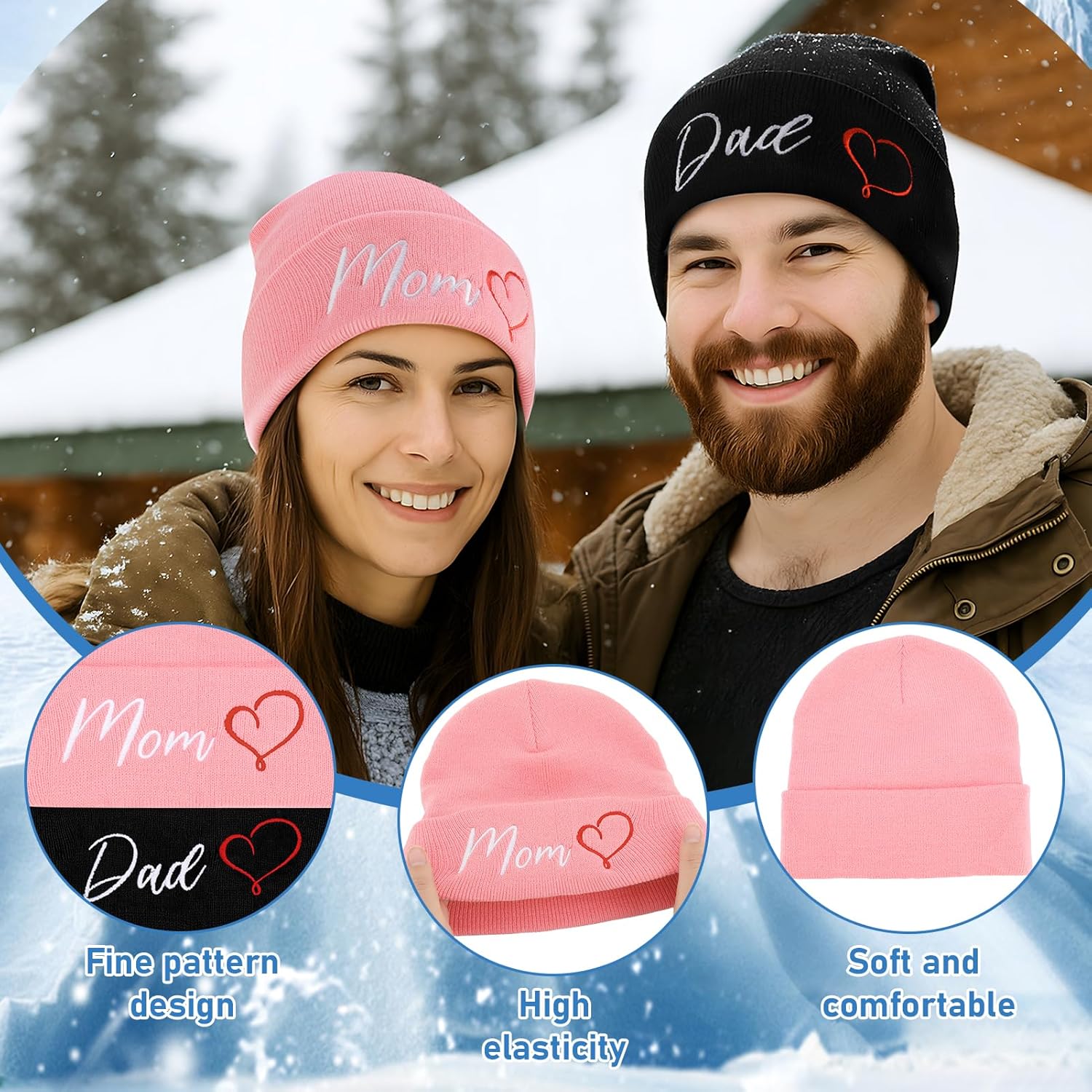 Mom and Dad Beanie Hats Grandpa Grandma Hubby Wifey Beanie Hats for Men Women Gifts Black Pink - Image 2