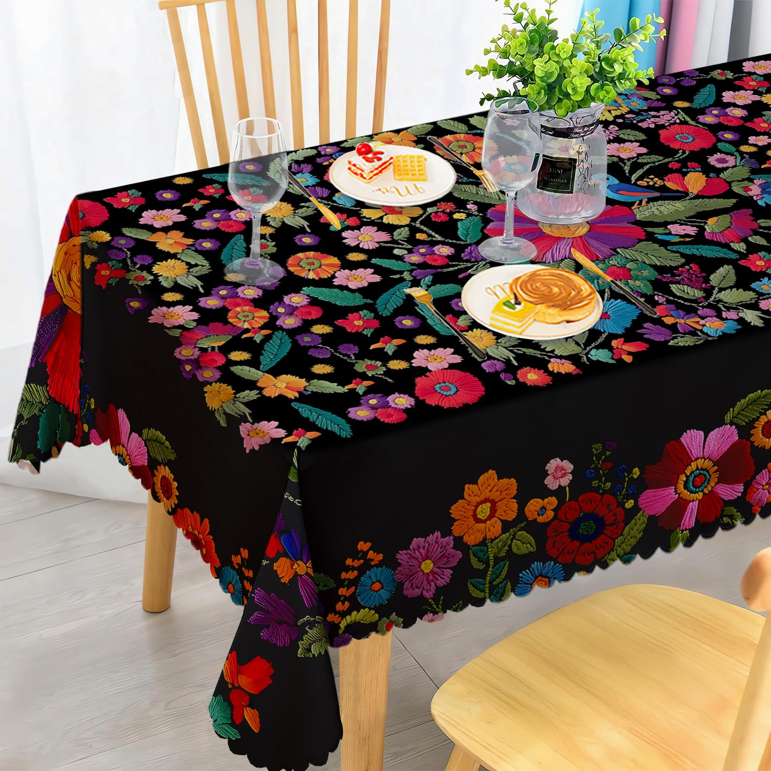 iEvery Flower Tablecloth Wipe Clean 140x240cm, Wipeable Rectangular Table Cloth Waterproof Stain-Resistant Polyester Table Cover for 6-8 Seater Dining Kitchen Patio Garden Party Outdoor Home Decor