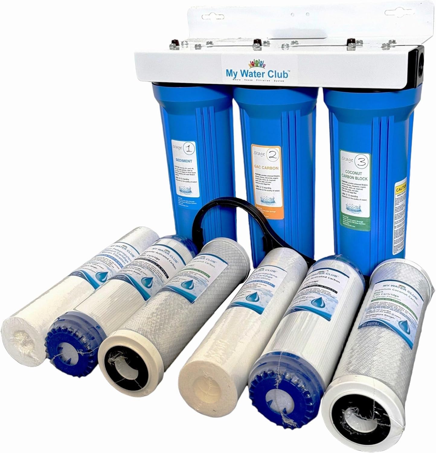 MyWaterClub Whole House Water Filter System, 3-Stage, with 2 Extra Filter Sets, 3/4" Port