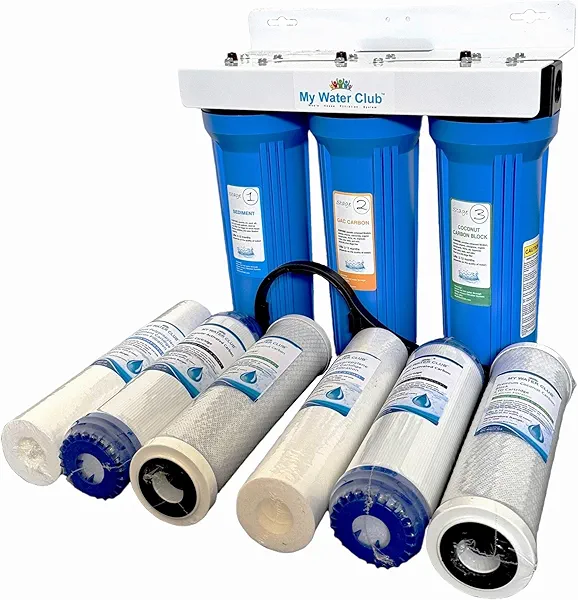 MyWaterClub Whole House Water Filter System, 3-Stage, with 2 Extra Filter Sets, 3/4" Port