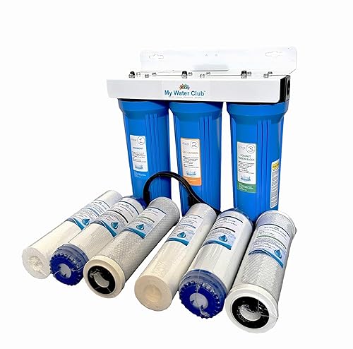 MyWaterClub - Sistema de filtro de agua para toda la casa, 3 etapas, con 2 juegos de filtros adicionales, puerto de 34 pulgadas
