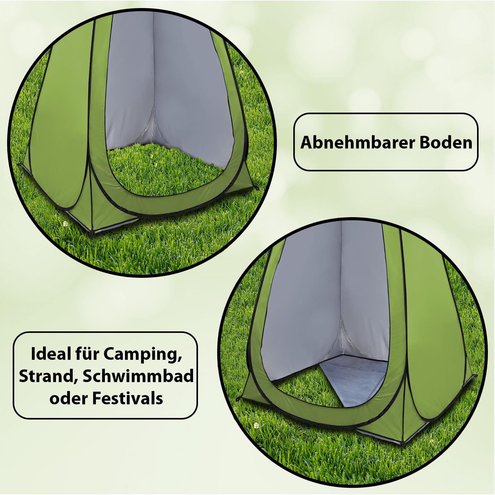 Montafox Multifunktionszelt Pop Up Zelt 2m Hoch XXL Toilettenzelt Groß Boden Abnehmbar Duschzelt Umkleide Wurfzelt Outdoor Camping WC Zelt Tragbar Mobile Umkleidekabine, Farbe:Green