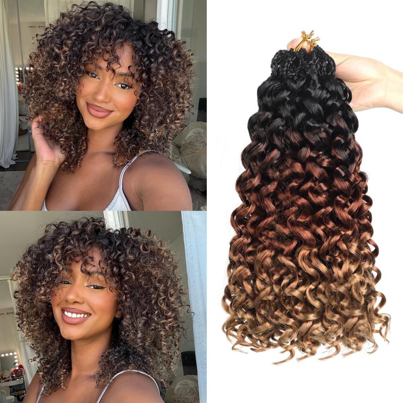 Herkeymidy GoGo Curl Crochet Hair 14 Inch 8 Packs Pre Looped Ocean Wave Crochet Hair Deep Twist Crochet Synthetic Braiding Hair for Women (1B/30/27