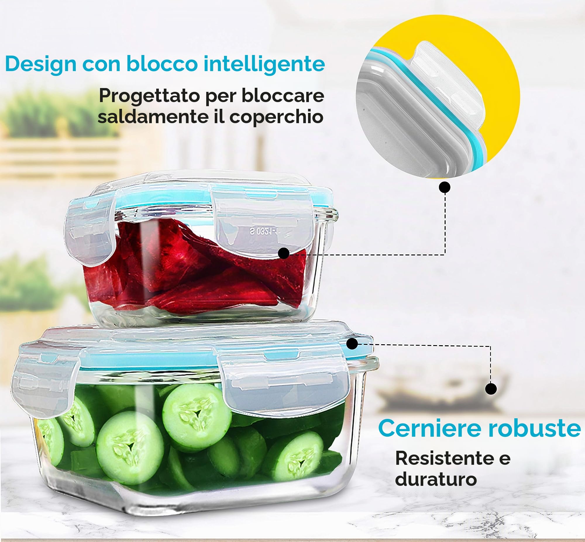 Utopia Kitchen - Contenitori in vetro, 18 pezzi, 9 contenitori + 9 coperchi, coperchio trasparente, senza BPA, per la cucina o il ristorante