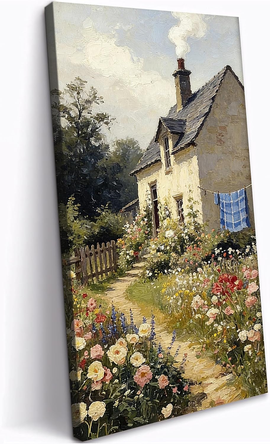UZMKM Vertical Canvas Wall Art Cottage Garden Painting, Vintage Nature Artwork, Framed Floral Canvas Prints, Rustic Poster Picture for Living Room Bedroom Wall Artwork Decor Ready to Hang 8×16 Inch