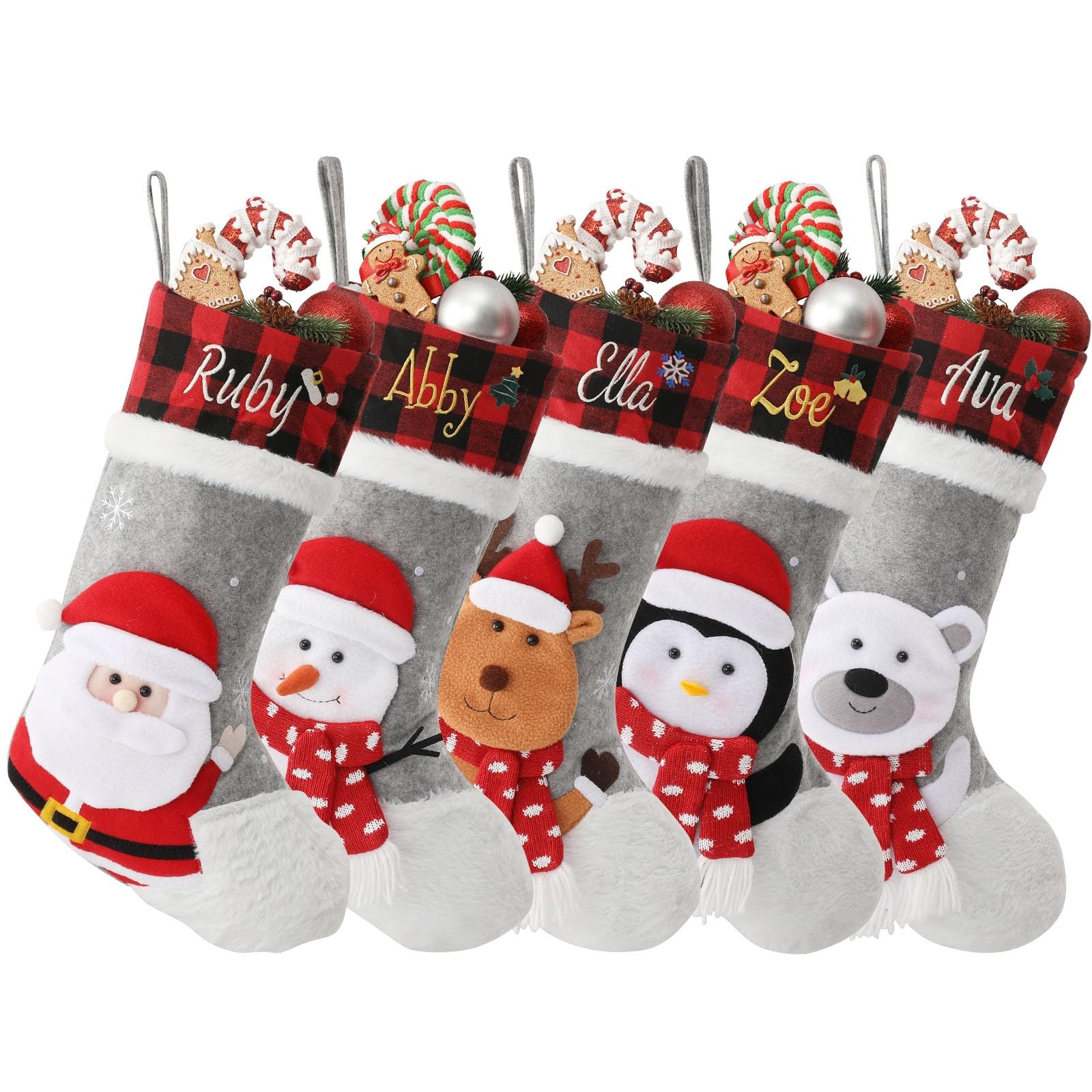 Sleeleece Personalised Christmas Stockings,Lettered Embroidered 3D Plush Xmas Stockings Personalised with Name,18" Large Christmas Stocking for Family,Christmas Holiday Party Decor