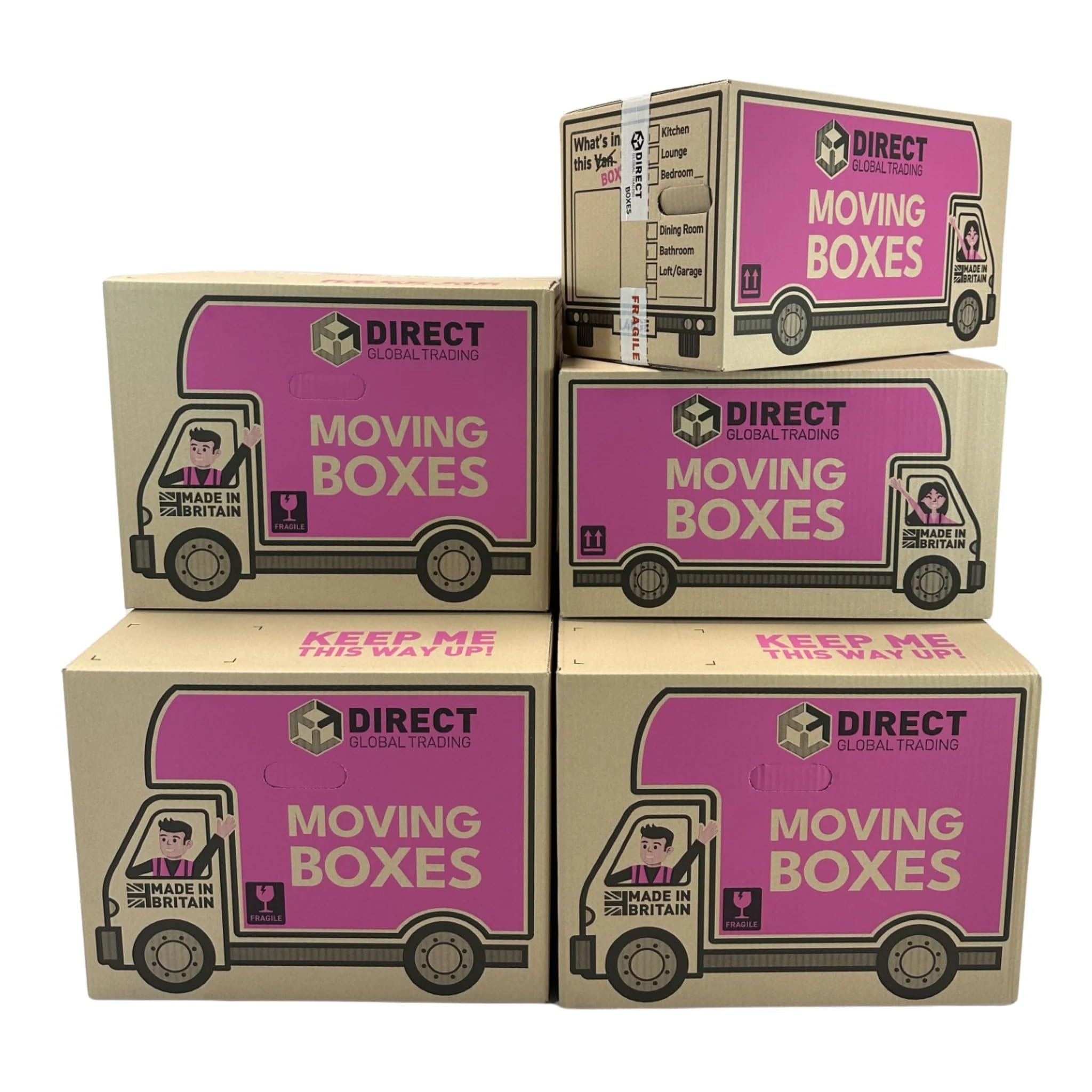 Direct Global Trading Brown Pack Of 3 Extra Large And 2 Large Moving House Quality Cardboard Boxes With Fragile Tape Room Checklist And Carry Handles