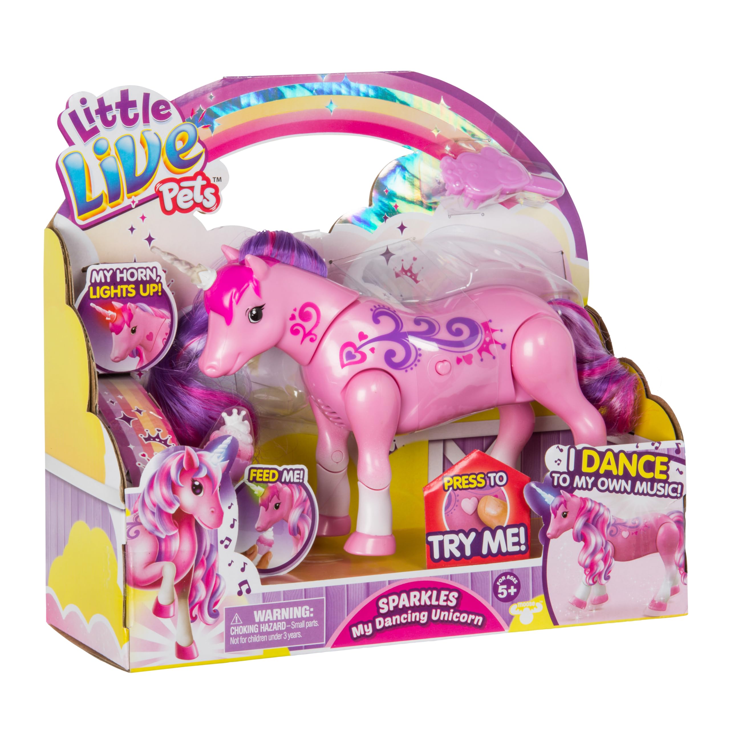 Little Live Pets Sparkles The Unicorn Toy, Musical Dancing Pony Toy with Light Up Rainbow Horns, Interactive Animal Toys for Kids of Ages 5+