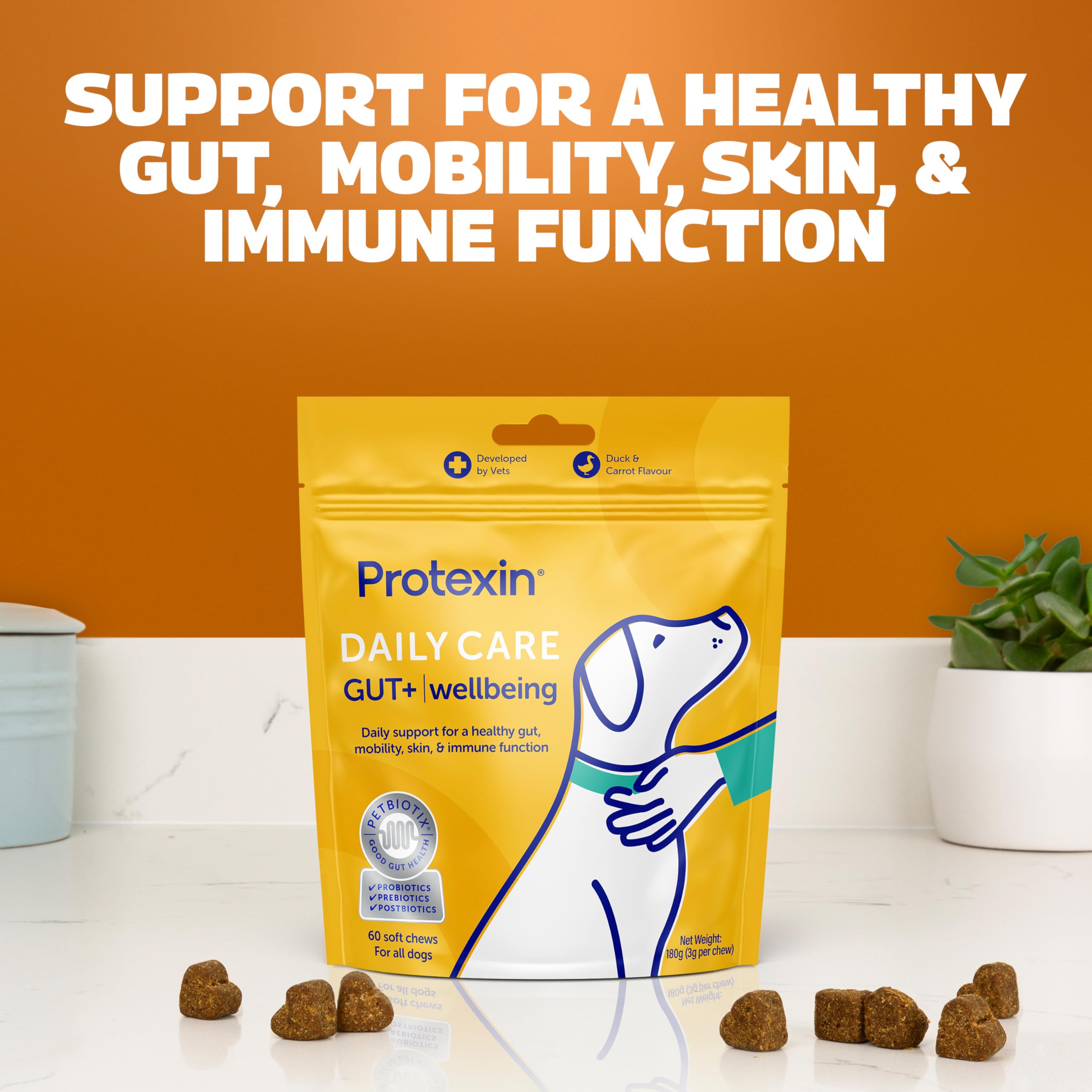 Protexin Daily Care Gut+ Wellbeing, Probiotic, Prebiotic & Postbiotic Chews for Dogs, Supports Gut Balance, Skin - Image 3
