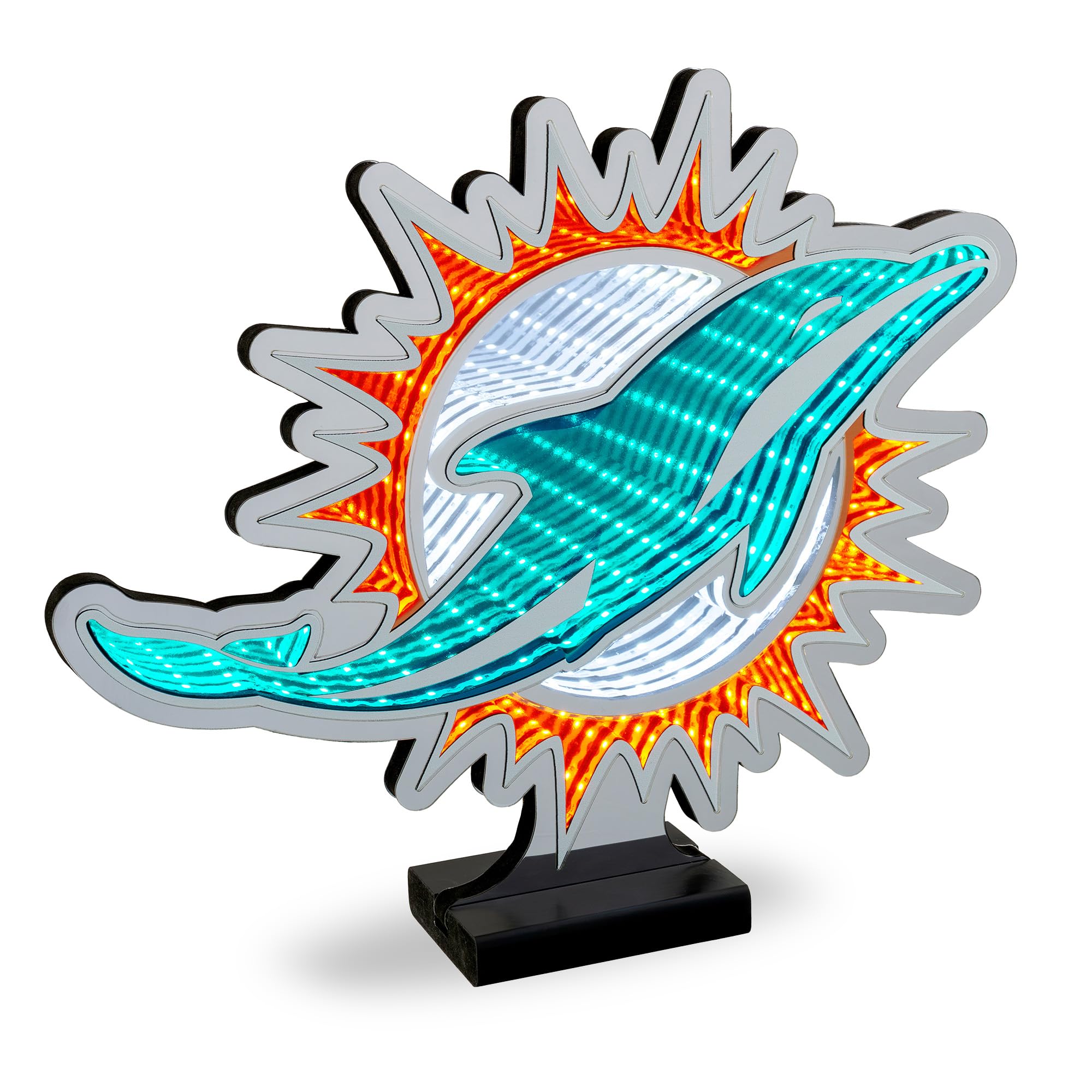 Sporticulture NFL Team Miami Dolphins LED Infinity Logo Light - 3D Light Effect, Acrylic Display with UL Plug and Stand