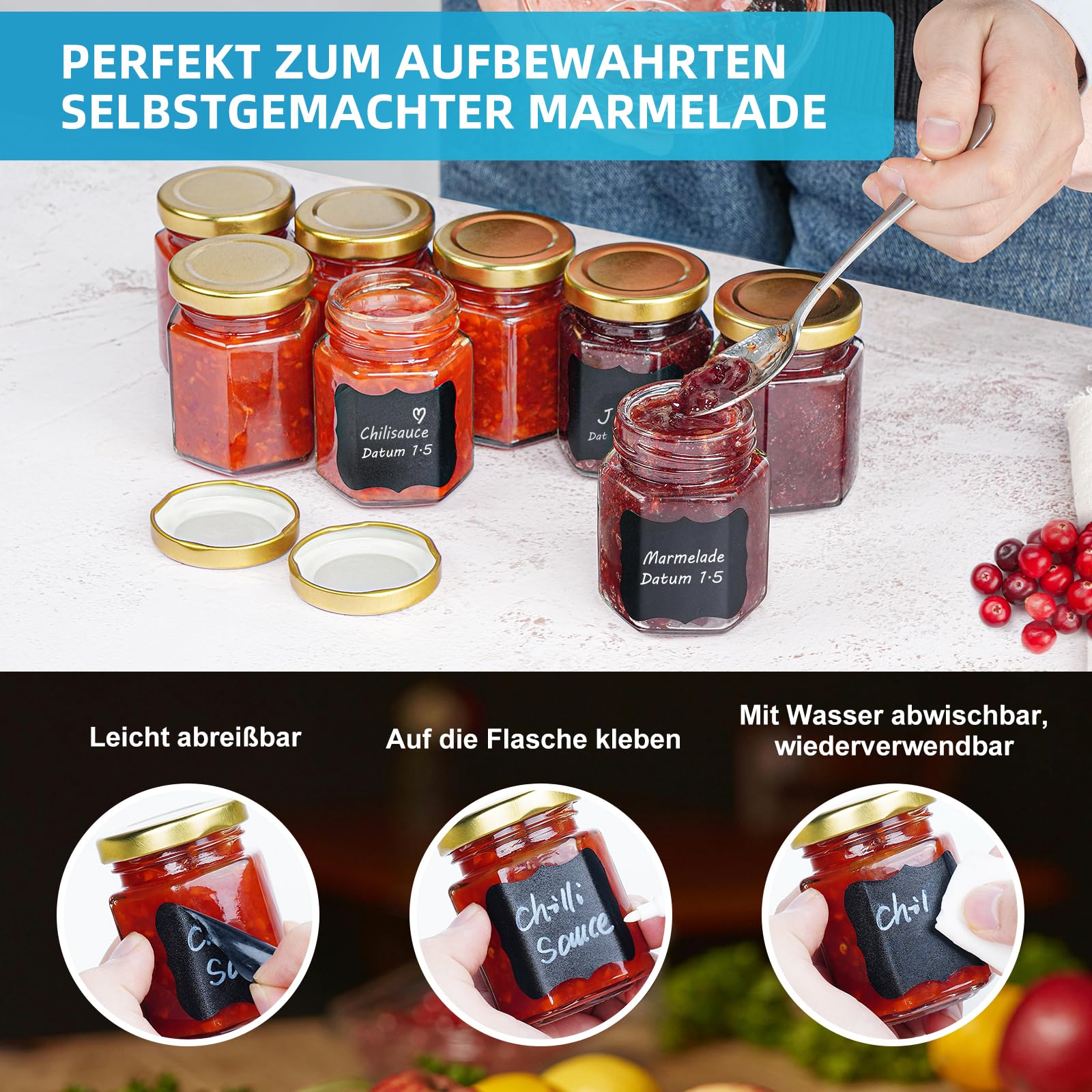 Absovetu Marmeladengläser 100 ml, Einmachgläser mit Schraubdeckel, 40 Stück