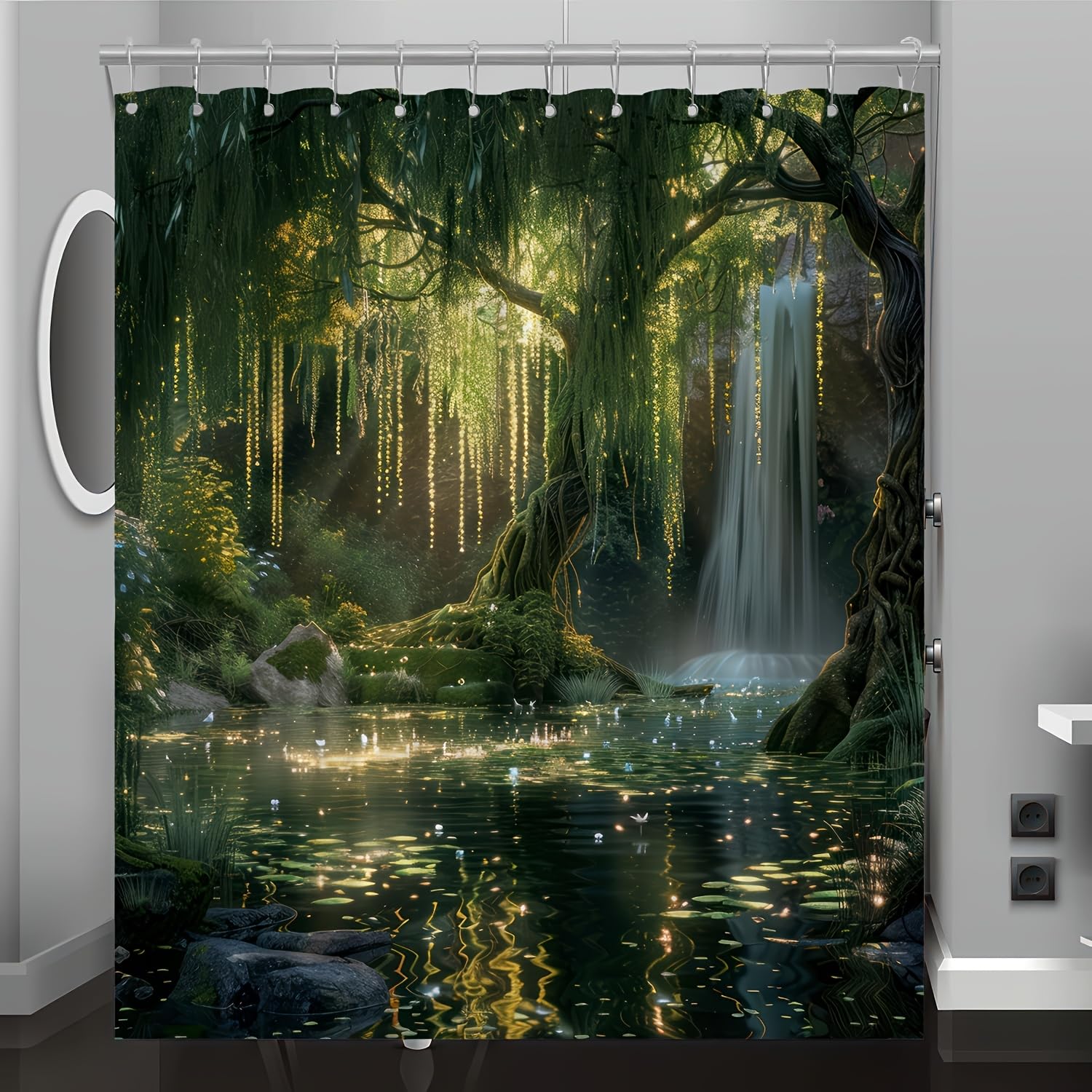 GLKSDLPO Enchanted Forest Shower Curtain - 3D Digital Painting Reversible Greenery & Waterfall Scene Bath Decor(125x180cm/49x71in(WxH)