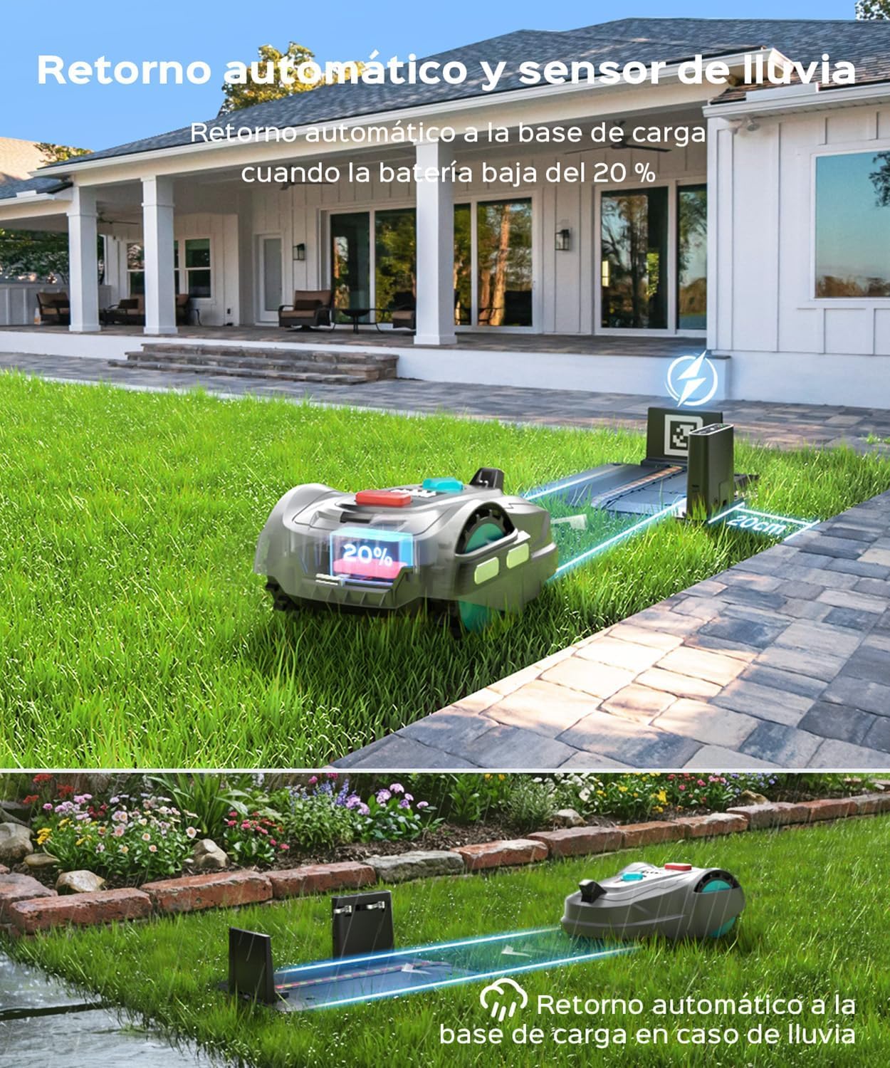 YARDCARE M800Plus Robot Cortacesped sin cable perimetral,máx. 800 m²,posicionamiento GPS + visión IA, trayectorias en U,robot cortacésped sin cable con App,carga automática,detección de 150 obstáculos