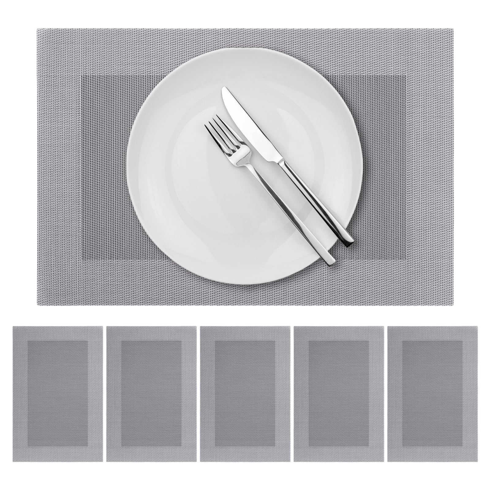 Grey Placemats Set of 6 Table Mat Non Slip Washable Wipeable Tablemat Heat Resistant Waterproof Table Mats for Party Kitchen Dining 17.7" x 11.8" (45cm x 30cm) (Grey A)