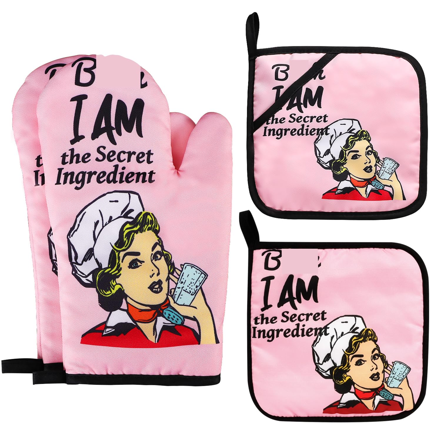 Funny Oven Mitts and Pot Holders Sets Cooking BBQ Non-Slip Quilting Grill Mitts Heat Resistant Housewarming Gifts I Am The Secret Ingredient