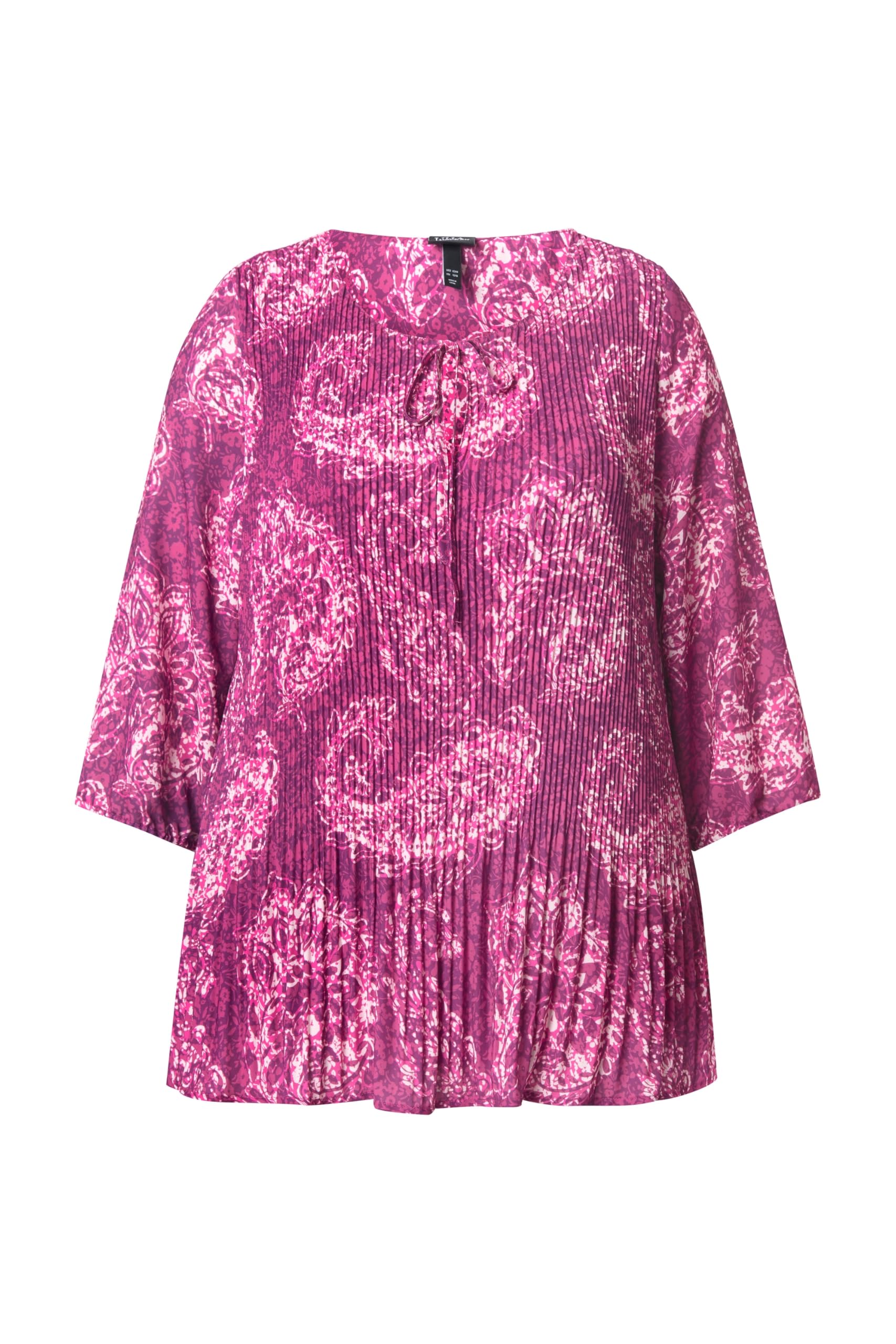 Ulla Popken Damen Plissee-Bluse, Paisley, Rundhals, 3/4-arm, Doppellagig Blusen