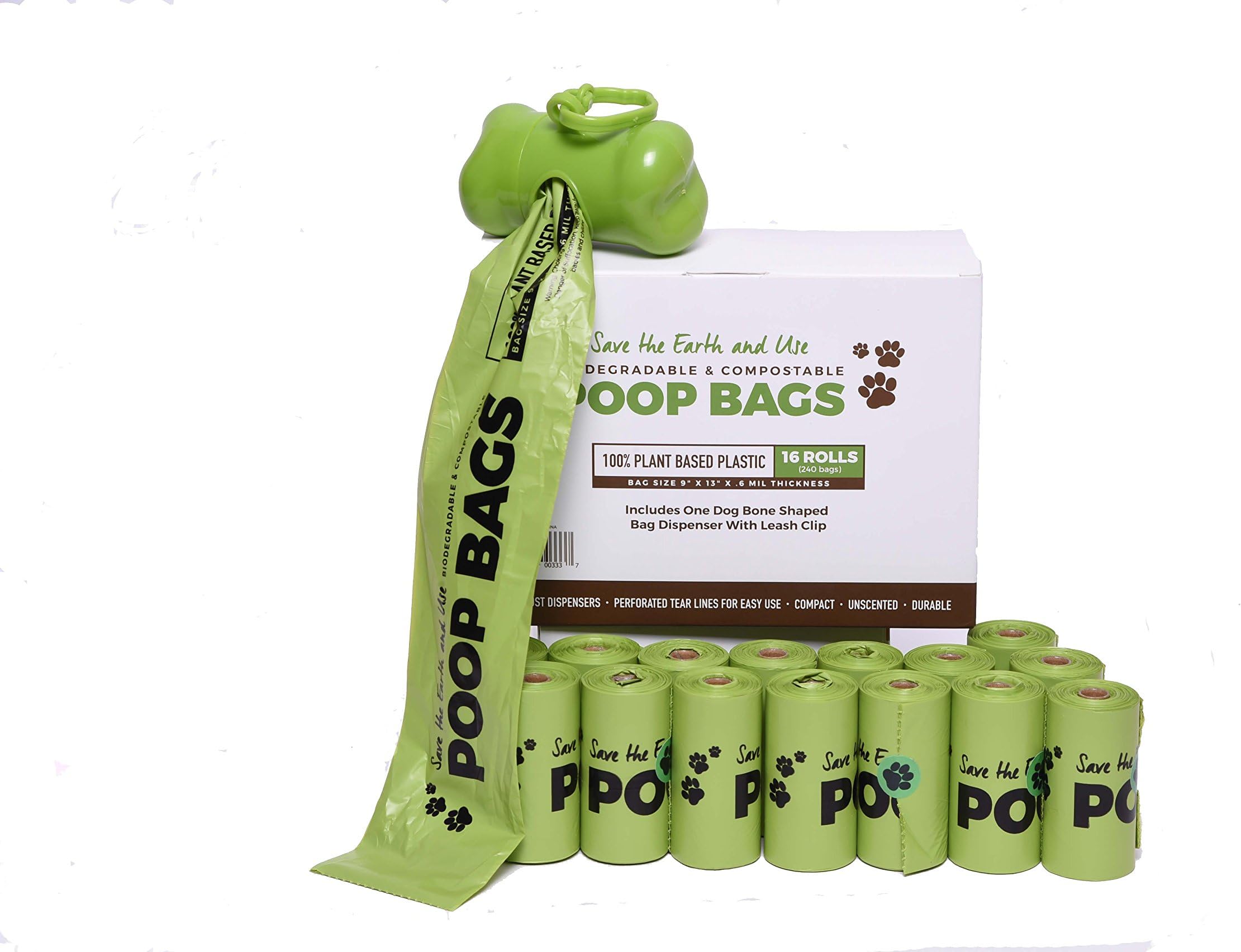 Calcor Biodegradable and Compostable Poop Bags - 240pcs Vegetable Based Plastic Made From Plants