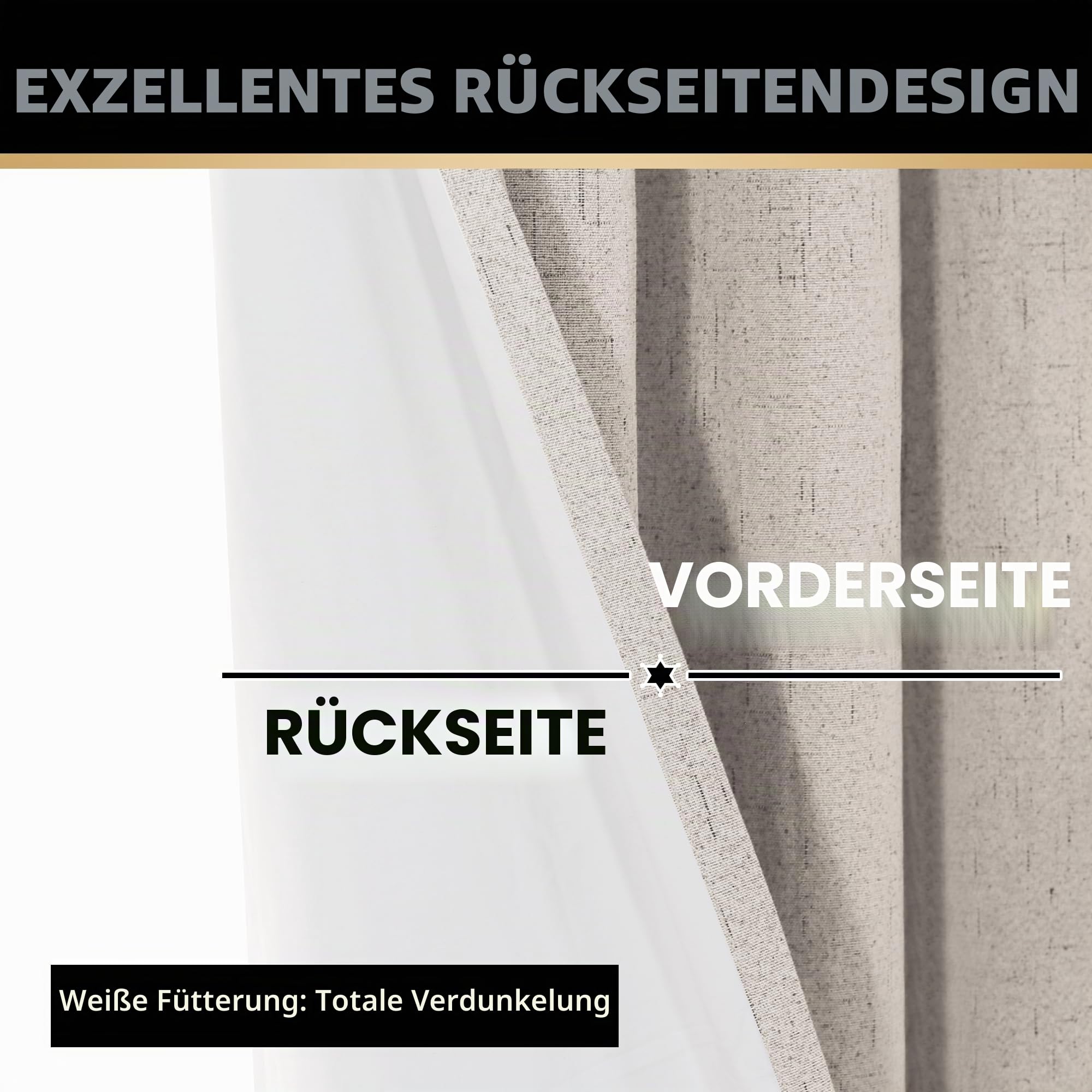 PrinceDeco Primitive Vorhänge aus Strukturiertem Leinen, 100% Verdunklungsvorhänge für Schlafzimmer/Wohnzimmer, Sackleinenstoff mit weißem wärmeisoliertem Innenfutter (132.1 x 243.8 cm, Natur)